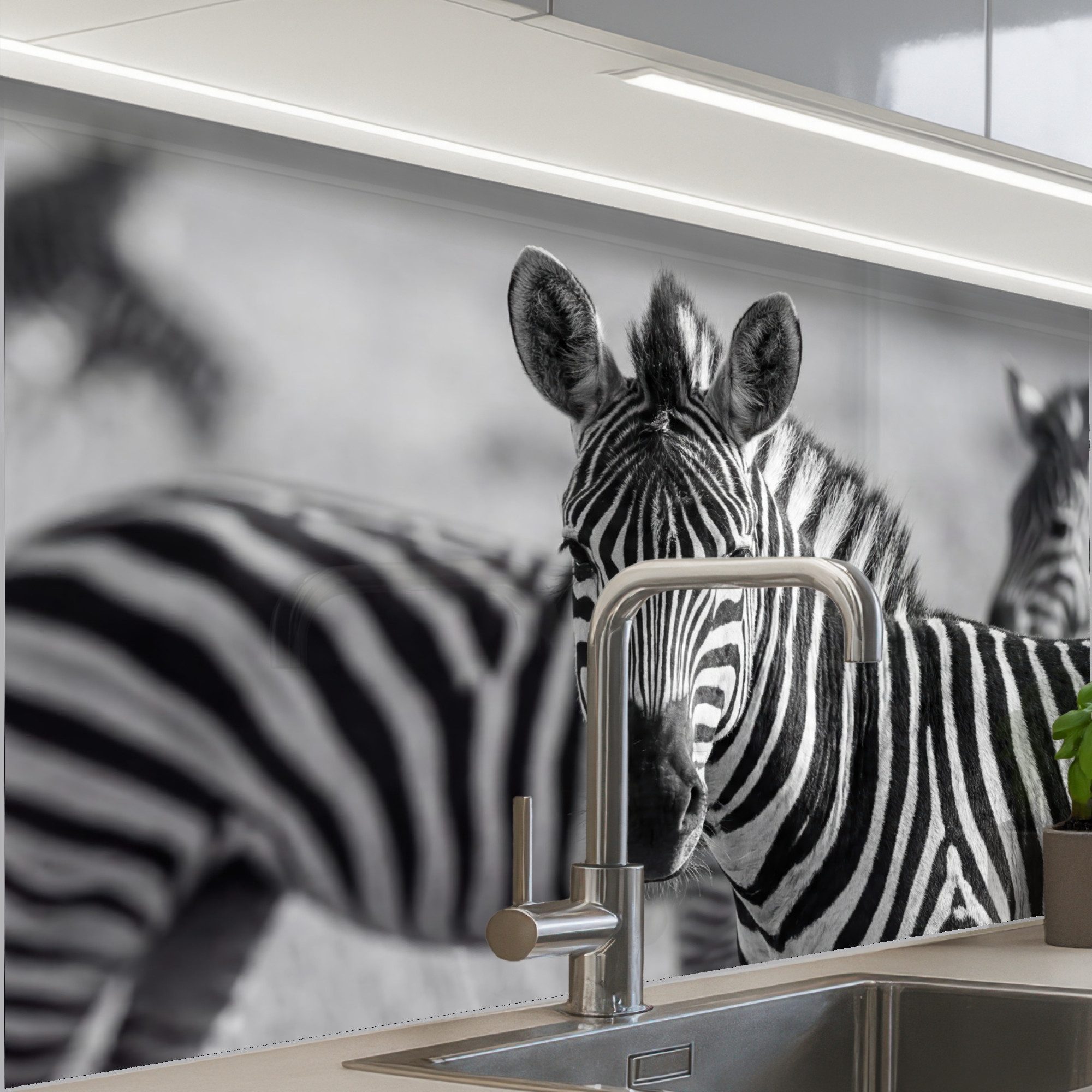 KitchenYeah Küchenrückwand Muster selbstklebend (keine Folie) Zebras - Schwarz - Weiß, (1-tlg), Spritzschutz, Küche, Rückwand, Küchenwand, Küchenfront, 30x20 cm