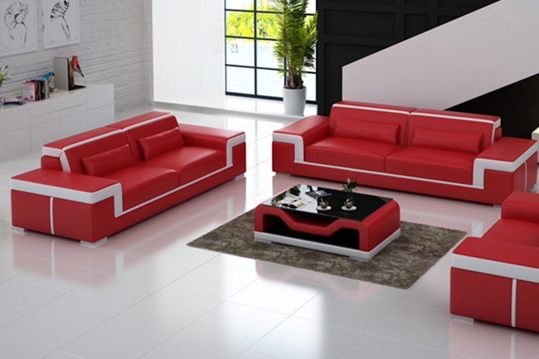 Sofagarnitur Made Sofa JVmoebel Europe in Neu, Wohnzimmermöbel Rot 3+2 Set Luxuriöse schwarze