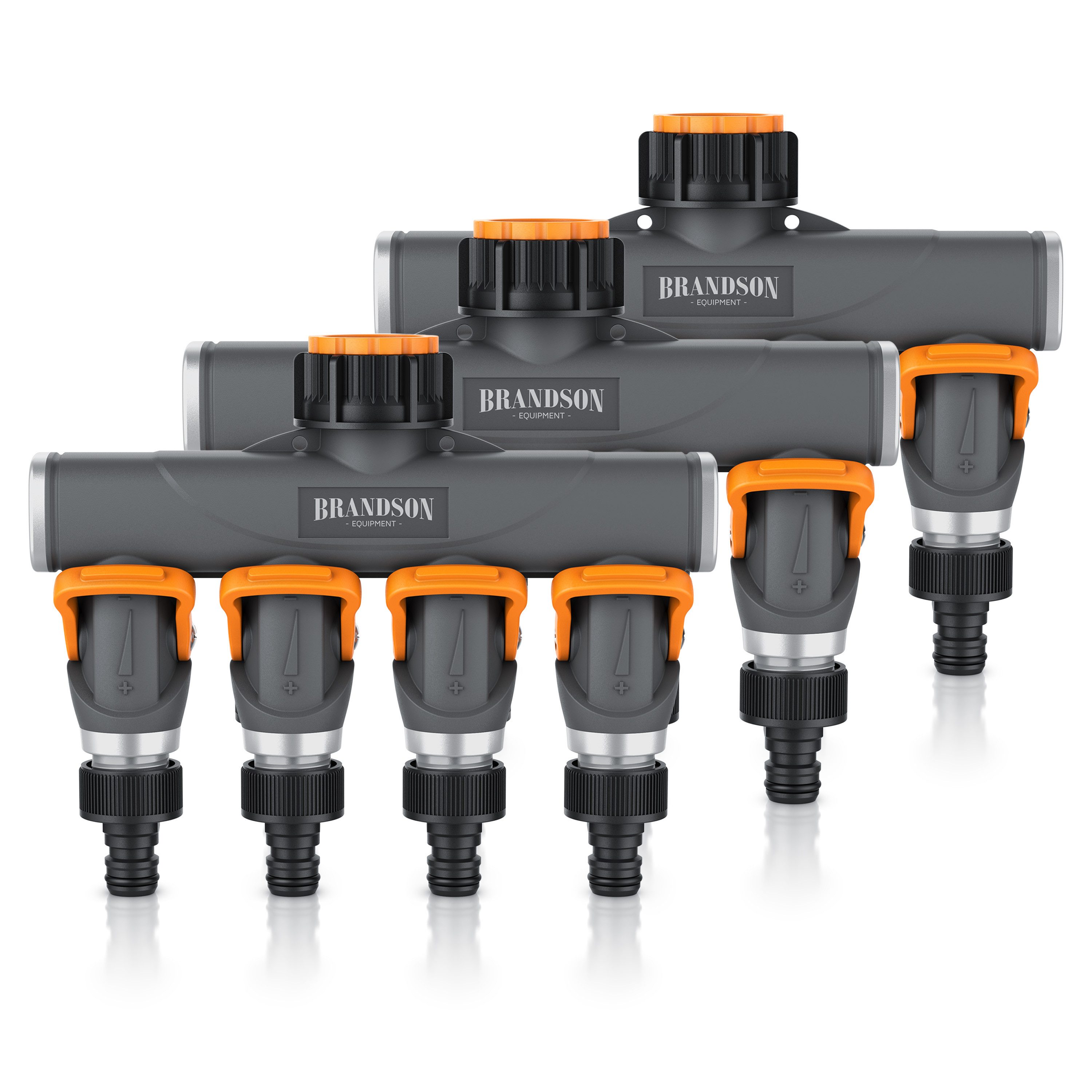 Brandson 4-Wege Verteiler 4-fach Schlauchverteiler, Gartenschlauch Wasserverteiler, 3/4 1/2 Zoll, (Spar-Set, 3-tlg., 3er Set), Schmaler Wasserhahn Schlauch Verteiler Regulierbar, Gartenbewässerung