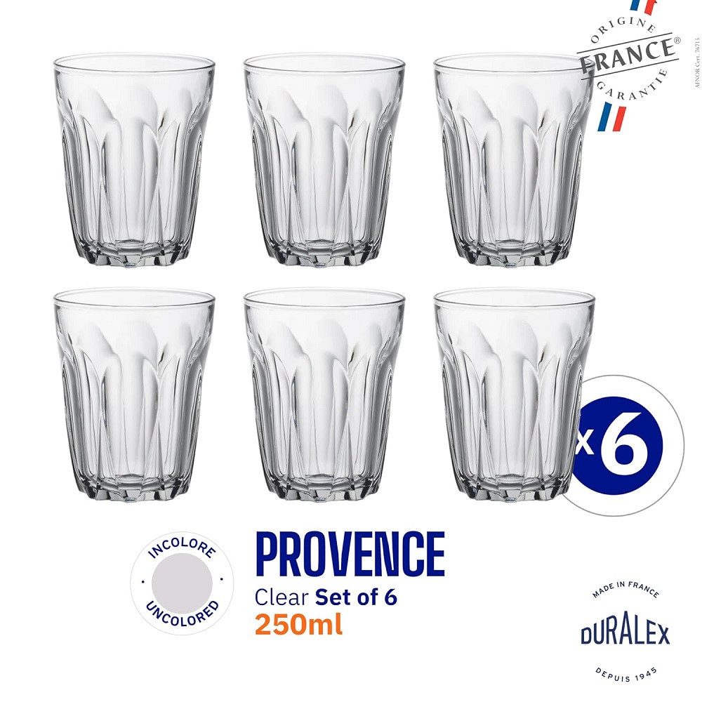 Bormioli Rocco Glas Duralex Provence Becher 250 ml 6er Set, Glas