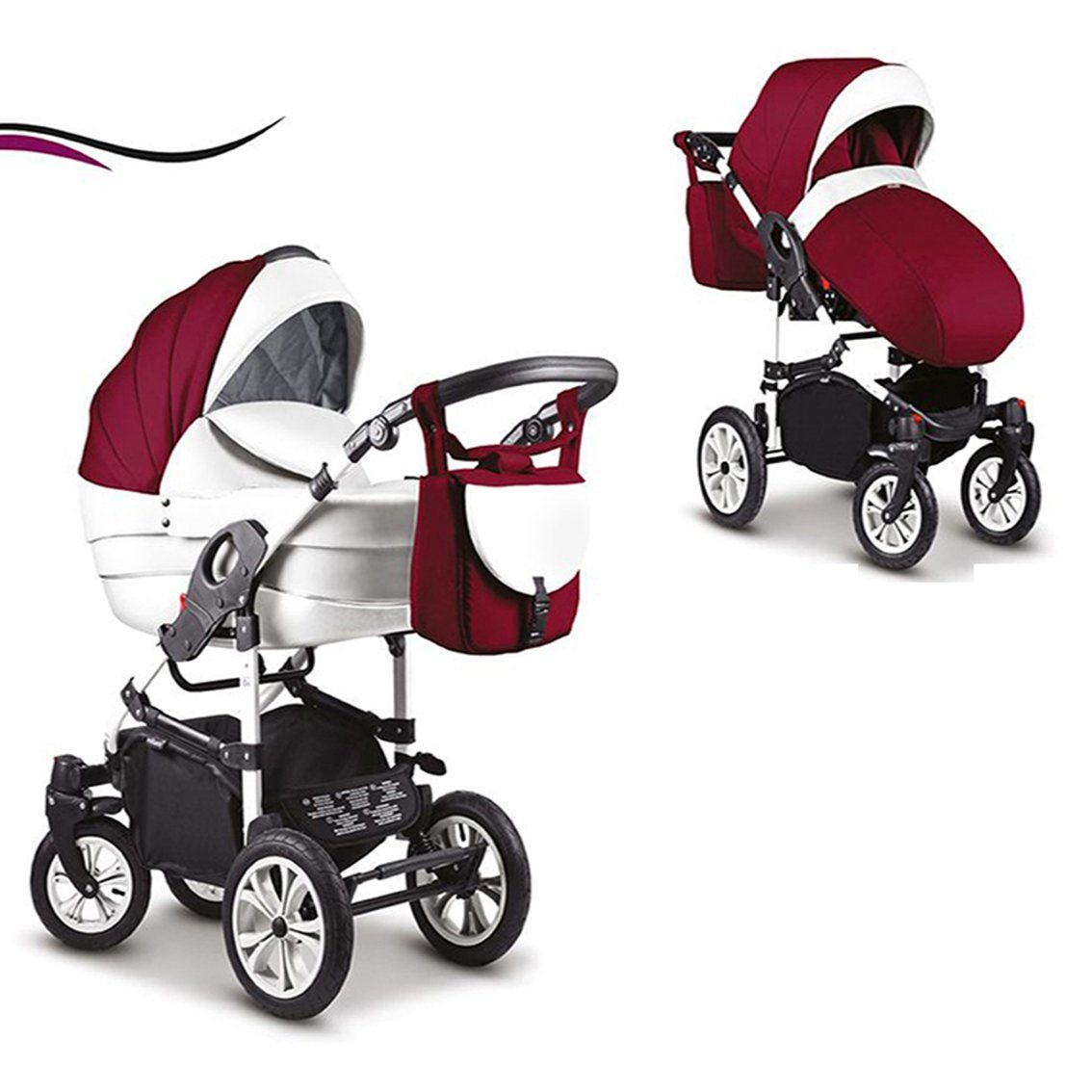 babies-on-wheels Kombi-Kinderwagen 2 in 1 Kinderwagen-Set Cosmo - 13 Teile - in 16 Farben Weiß-Bordeaux