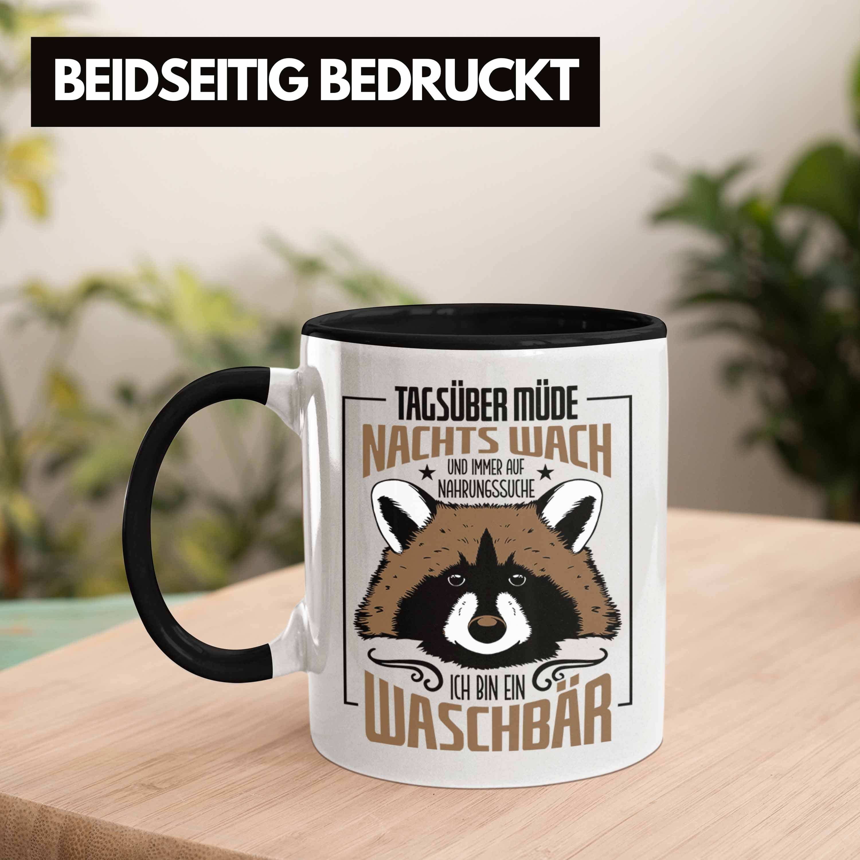 Trendation Tasse Nachts Tasse Waschbär Müde Wach Geschenk Lustige Schwarz Tagsüber - Trendation