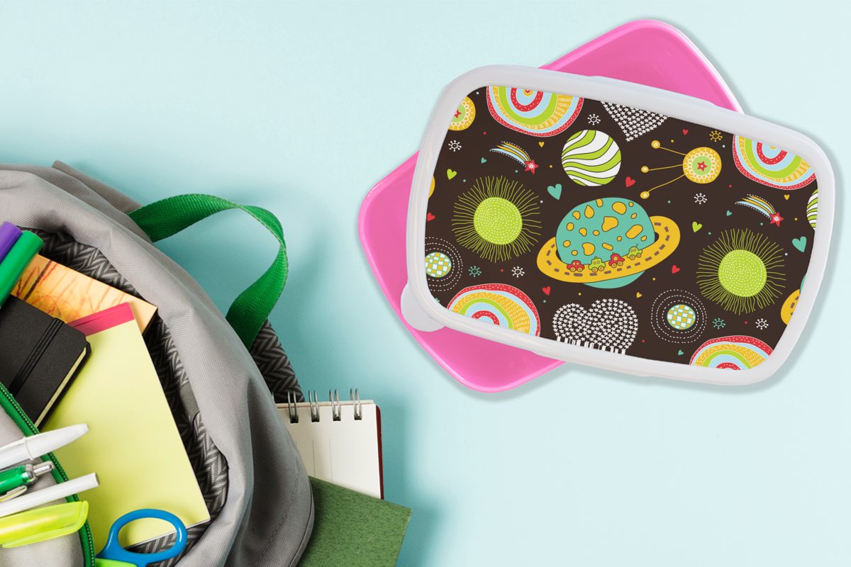 für Brotdose Kunststoff, Kunststoff Kinder, Mädchen, Kinder (2-tlg), Muster - Weltraum Planeten Erwachsene, Jungen - rosa - Brotbox Lunchbox - - MuchoWow Kinder, Snackbox,