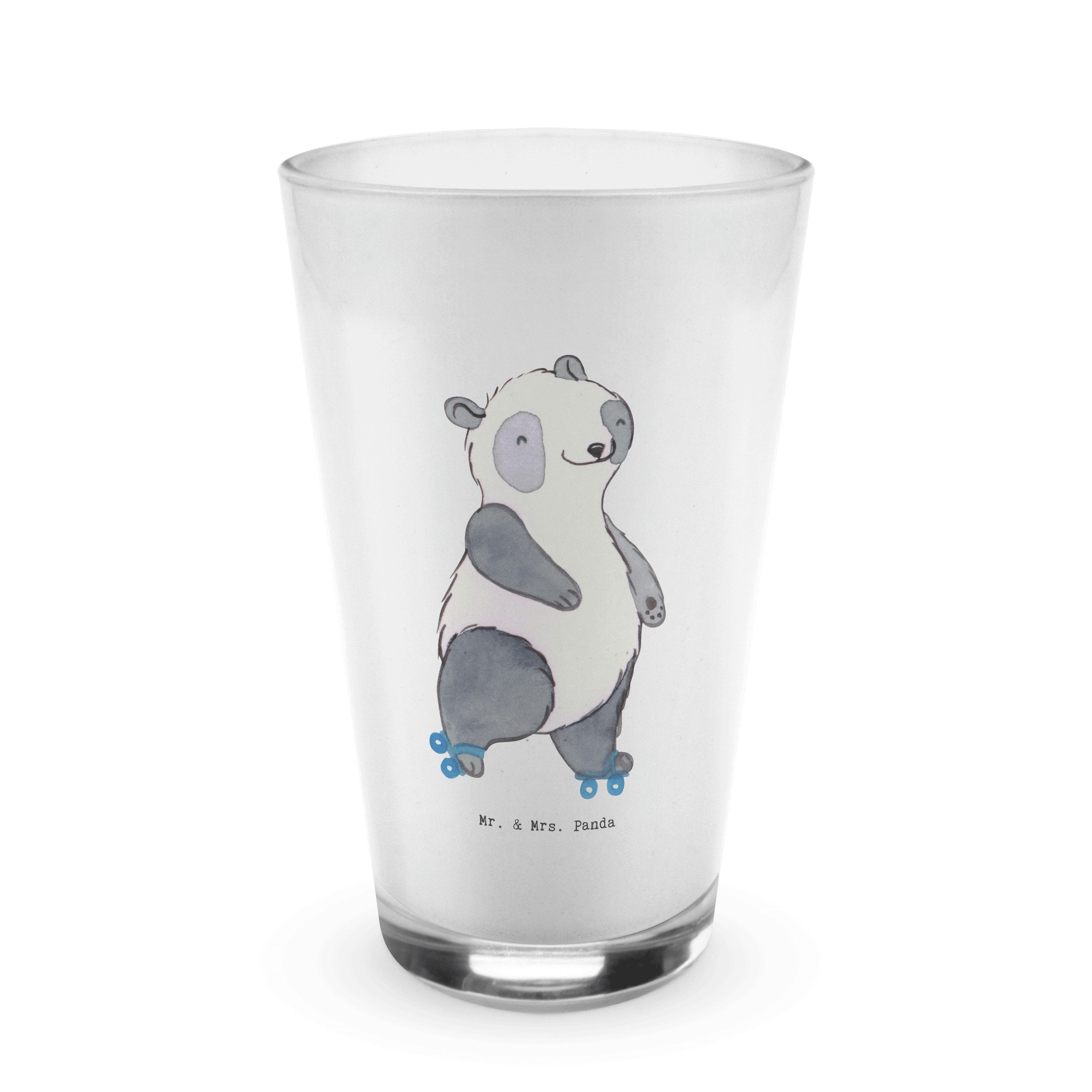 Mr. & Mrs. Panda Glas Panda Inliner fahren - Transparent - Geschenk, Cappuccino Glas, Danke, Premium Glas, Herzliche Motive