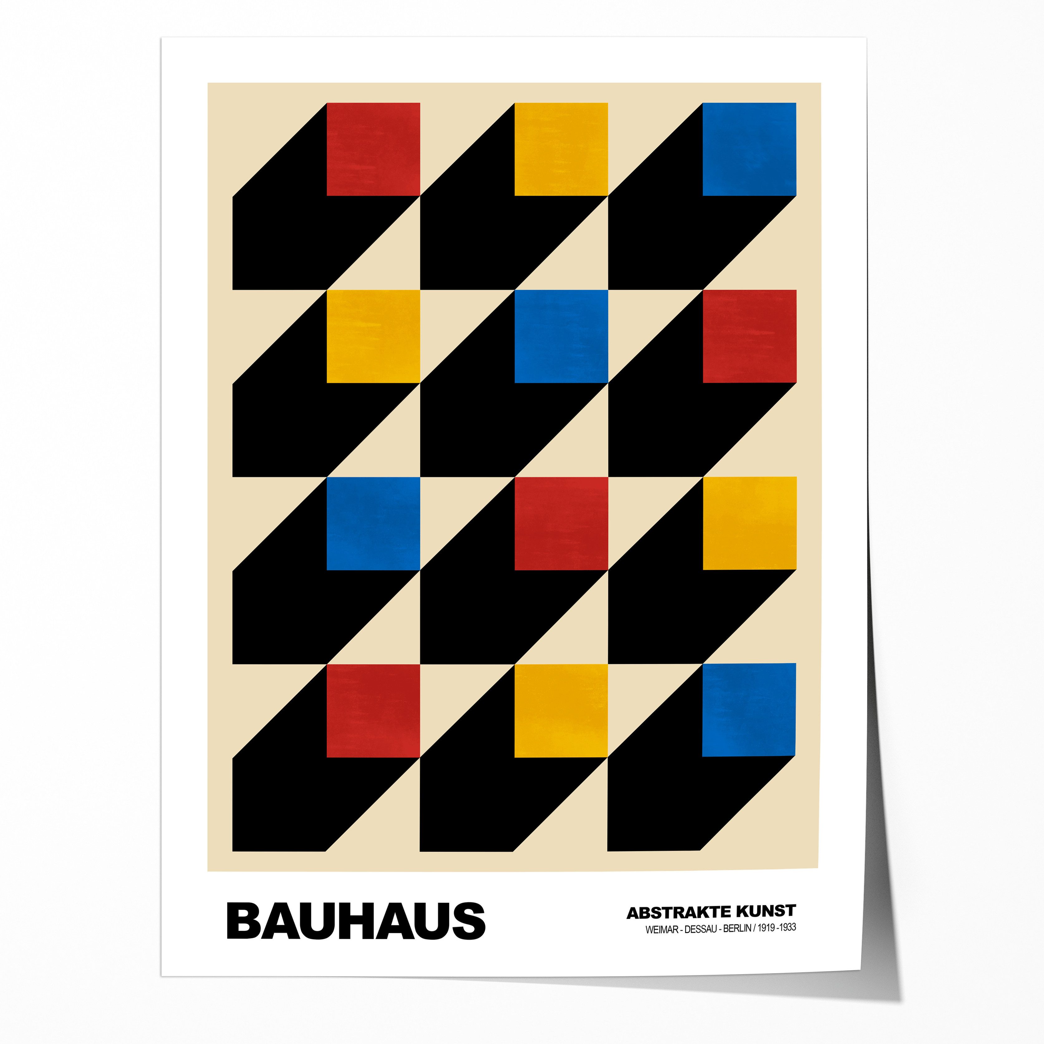 JUSTGOODMOOD Poster Bauhaus Muster Geometrisches Design mit Schatten Modern Art in Primärf, (1 St)