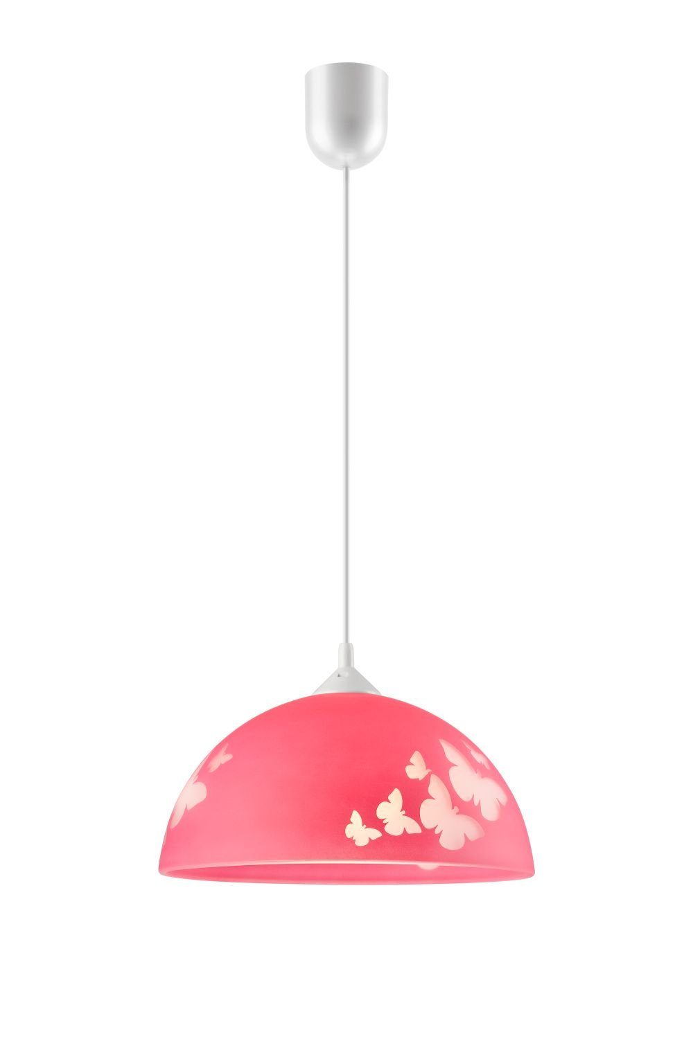 Licht-Erlebnisse Pendelleuchte THORLEY, ohne Leuchtmittel, Kinderlampe Pink Glasschirm Schmetterlinge Kinderzimmer Lampe