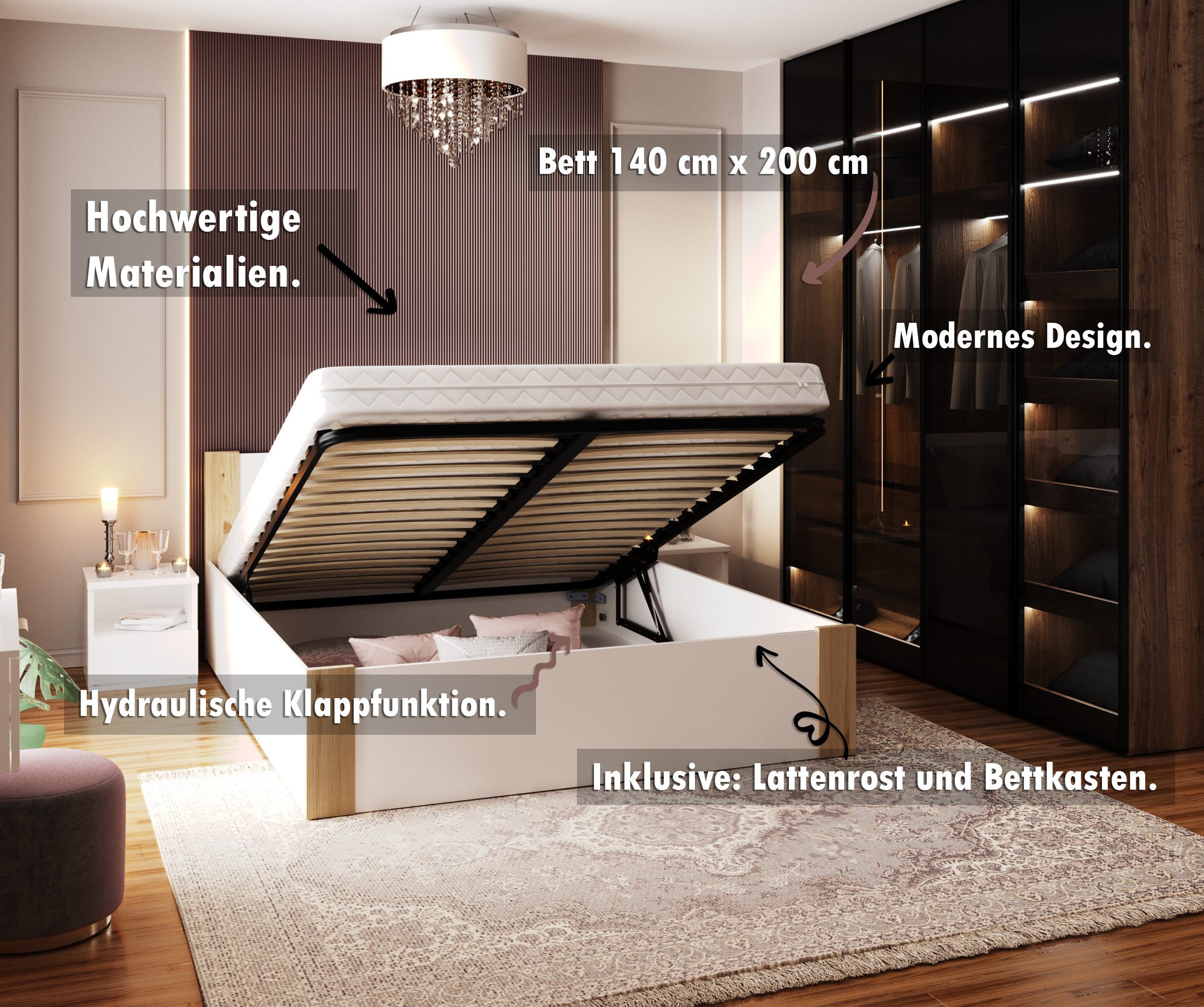 FDM Stauraumbett mit Bettkasten und Lattenrost günstig online kaufen