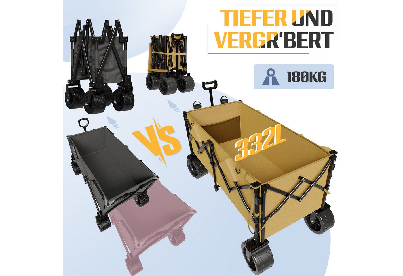 Thumbnail - HOMALL Bollerwagen Faltbar Bollerwagen, Handwagen Transportwagen 120L/260L 150KG