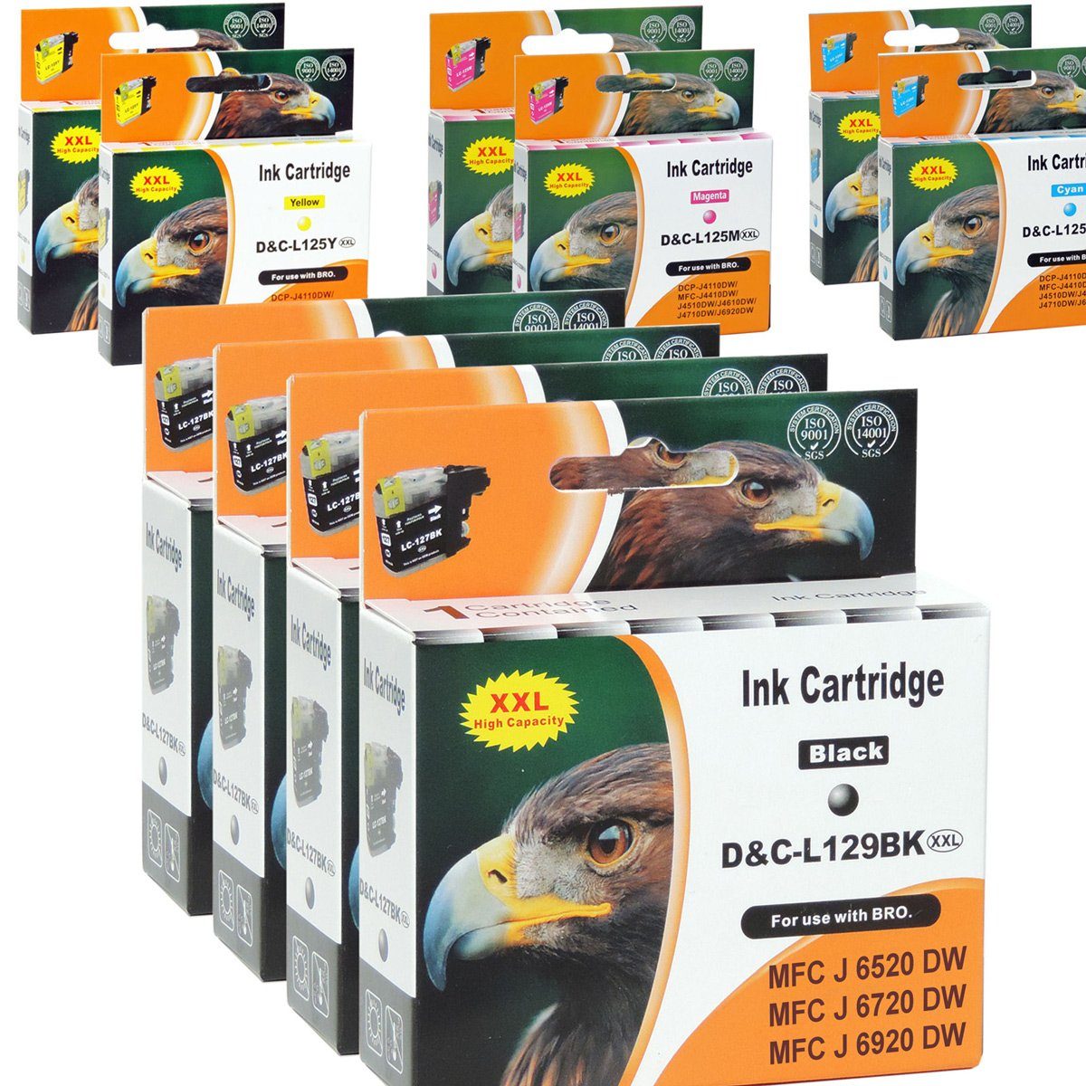 D&C Kompatibel Brother LC-125 XXL, LC-129 XXL Multipack 10-Farben (4x Tintenpatrone