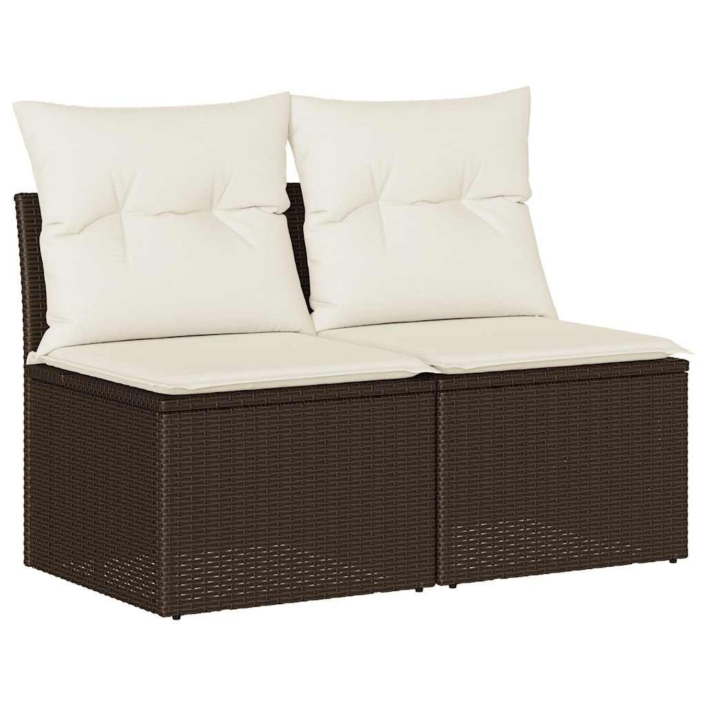 vidaXL Gartenlounge-Set 2-tlg. Garten-Sofagarnitur mit Kissen Braun Poly Rattan, (1-tlg)