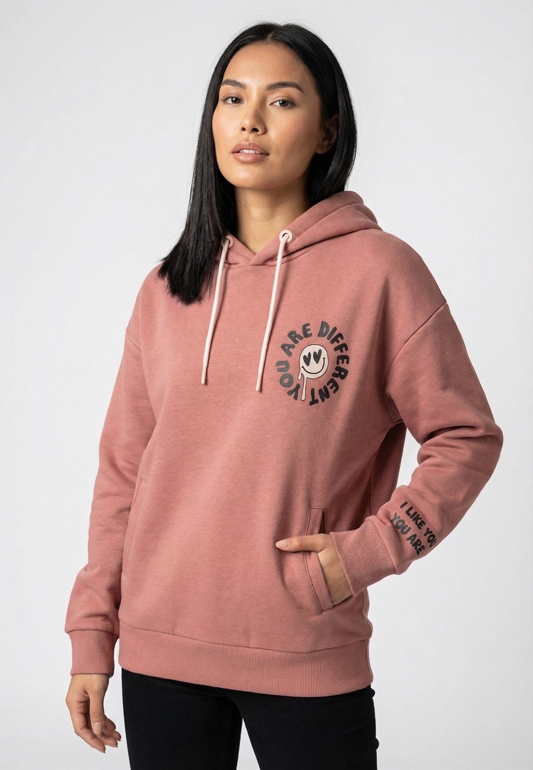 SUBLEVEL Kapuzenpullover Kapuzensweatshirt Backprint Sweater, Kapuzensweatshirt mit seitl. Eingrifftaschen