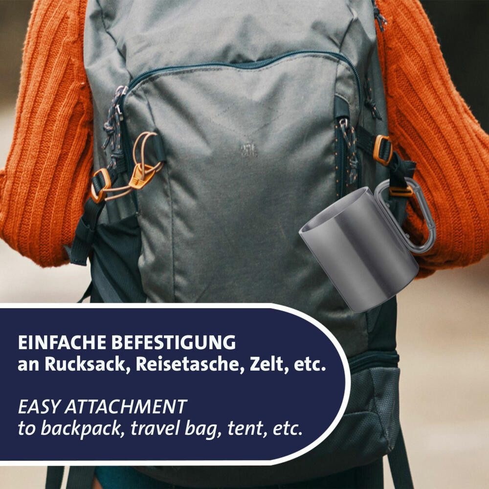 WESTMARK Becher / Edelstahltasse mit Karabinerhaken – praktische Camping-Tasse, 300, Rostfreier Edelstahl