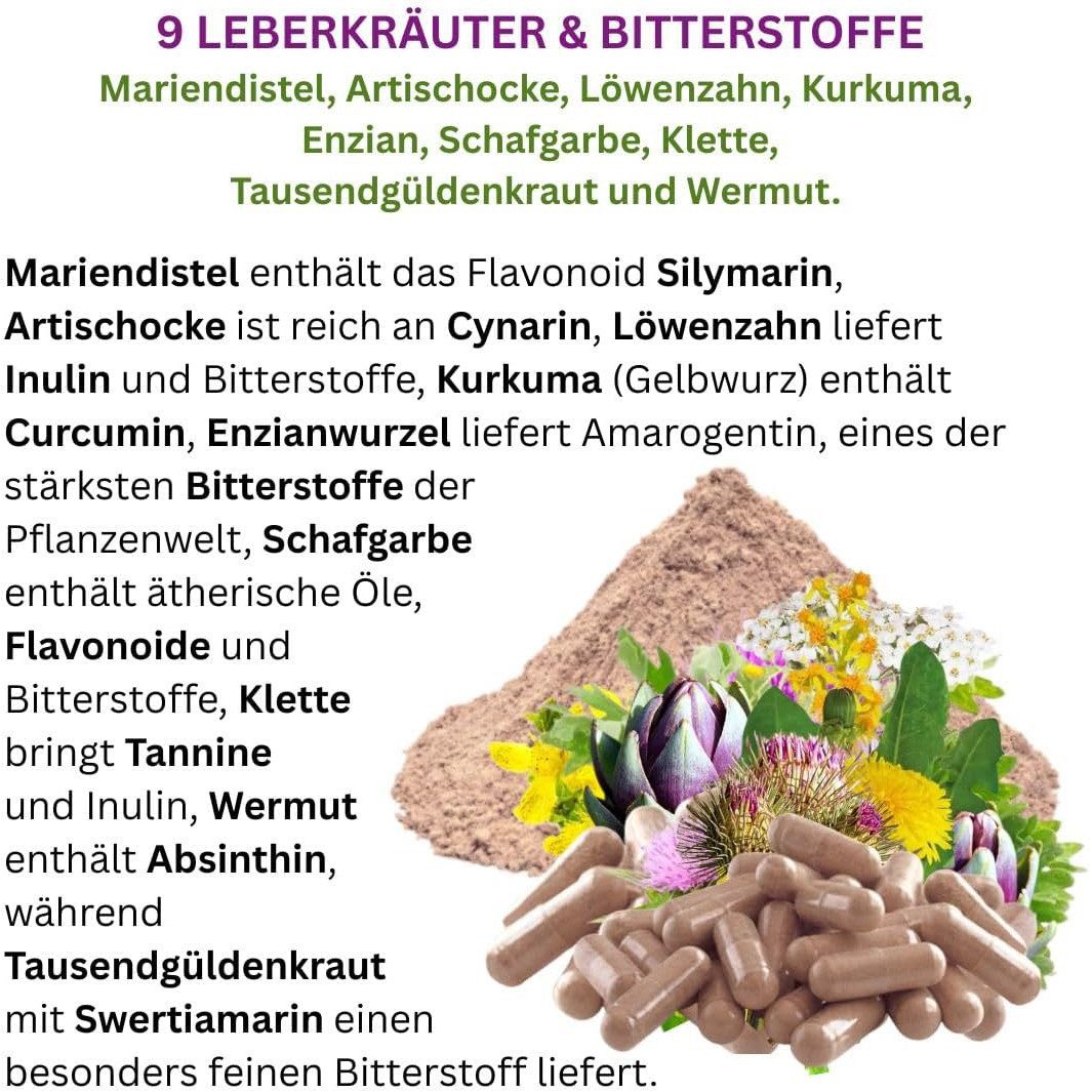 VitalLeben LeberFit Komplex 9 Kräuter & Bitterstoffe Natur Pur Ohne Zusatzstoffe Kapsel, 4 er Dose à 180 St., 349,2 g, Art. 26459-720