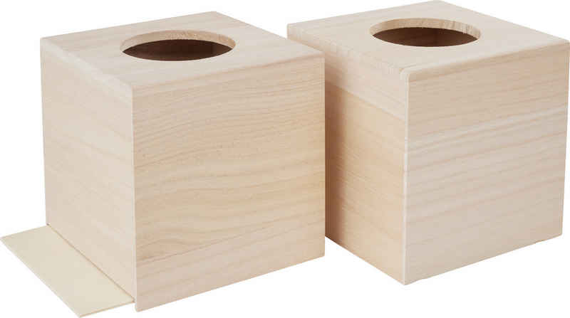 VBS Aufbewahrungsbox Kosmetiktuch-Box, Quadratisch mit runder Öffnung 14 cm x 14 cm x 13,5 cm 2er-Pack