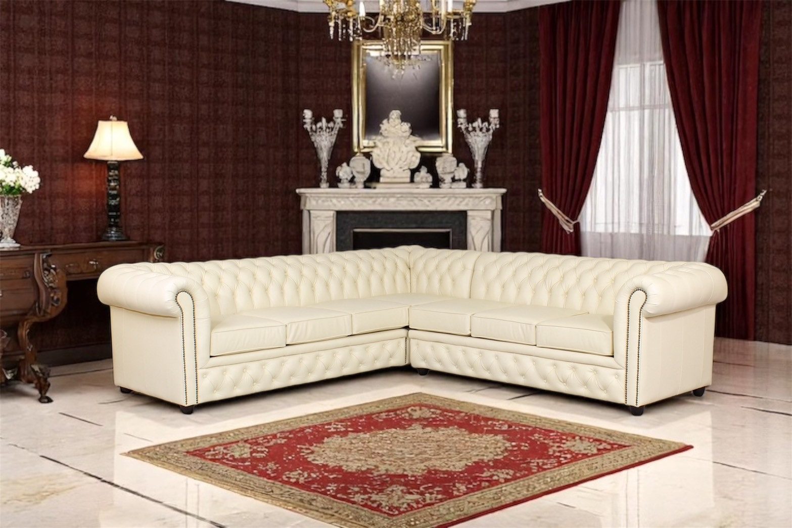 Salottini Wohnlandschaft Edles XL Chesterfield Wohnlandschaft Ecksofa Greenfield Eckcouch, 2 Teile, Vollleder