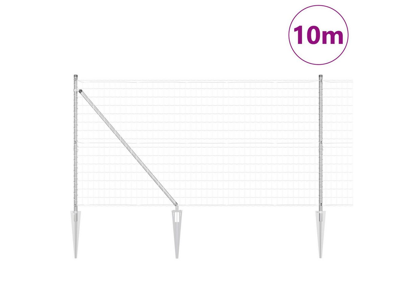 Thumbnail - vidaXL Gartenzaun Euro Zaun mit 7 Stachelpfosten 1.4x10 m Galvanisierter Stahl, (1-St)
