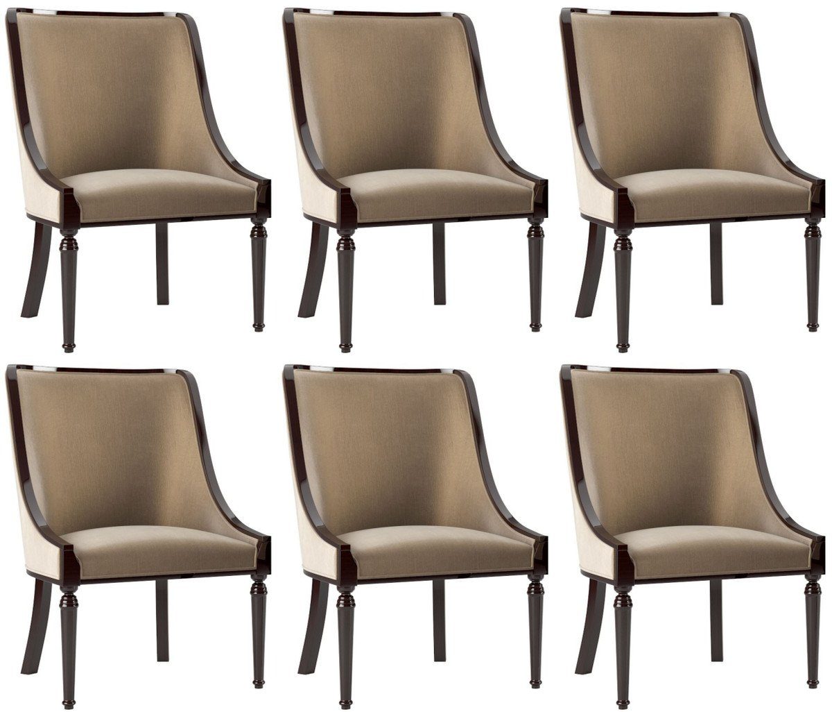 Casa Padrino Esszimmerstuhl Barock - Set Beige cm Set 92 Barock Edles Esszimmer Hochglanz Stuhl Dunkelbraun Esszimmer x Küchen Stühle Luxus / x 50 Möbel 50 H. 6er 