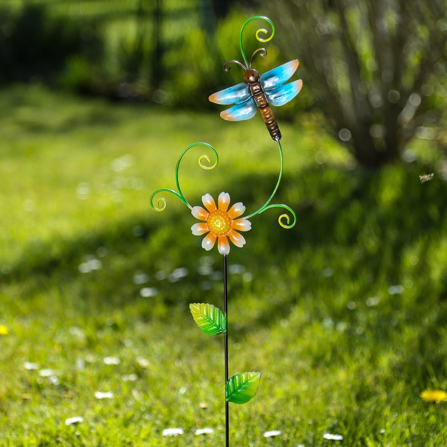 MARELIDA Gartenstecker mit Blume Libelle Terrasse Deko Beet Blumentopf Pflanzenstecker bunt (1-St) | Dekostecker