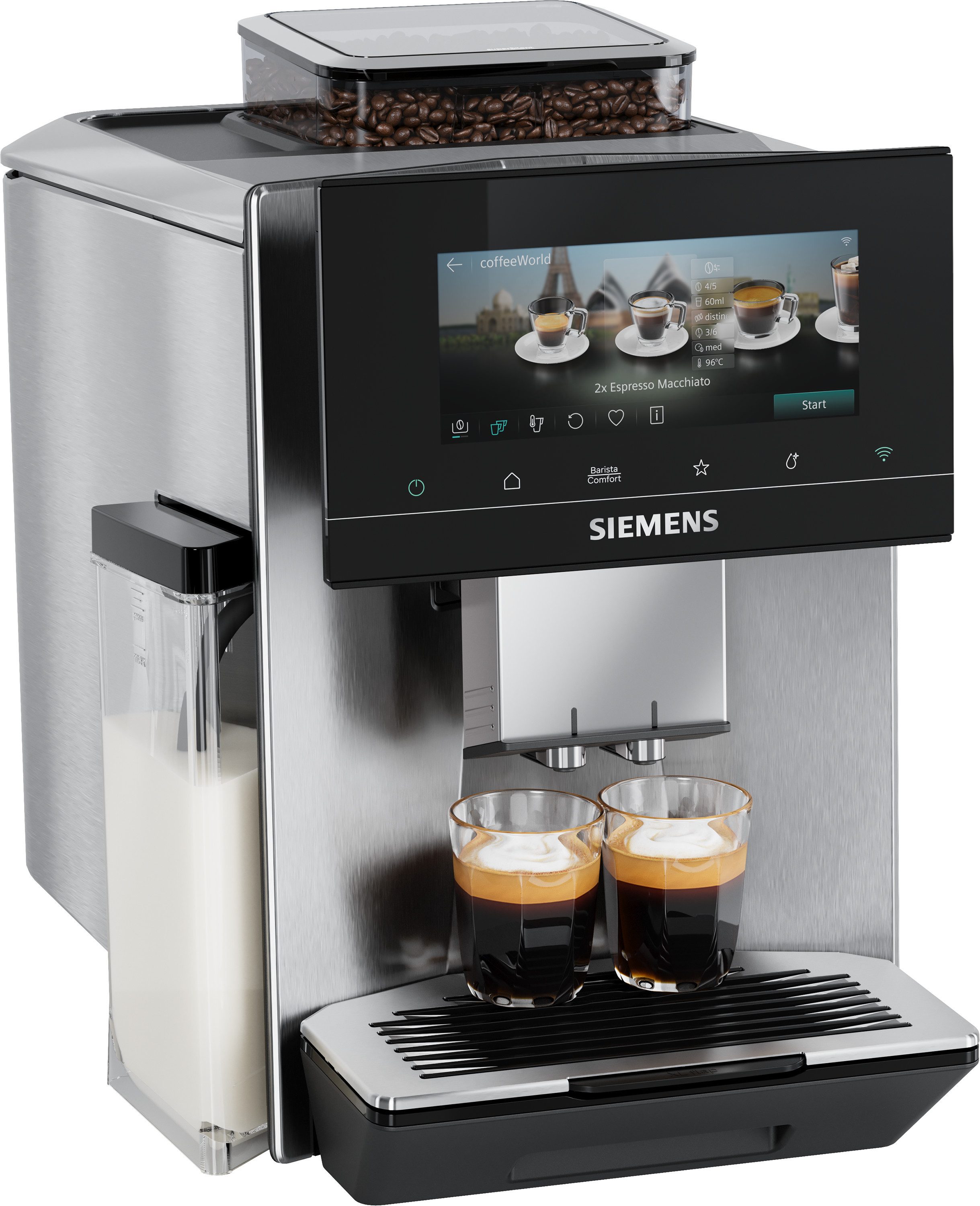 SIEMENS Kaffeevollautomat EQ900 TQ923E43, 41 versch. Getränke, XL-Getränke, Doppeltassenfunktion, farbiges 6.8'' TFT-Display, individuelle Aromaeinstellung, Edelstahl