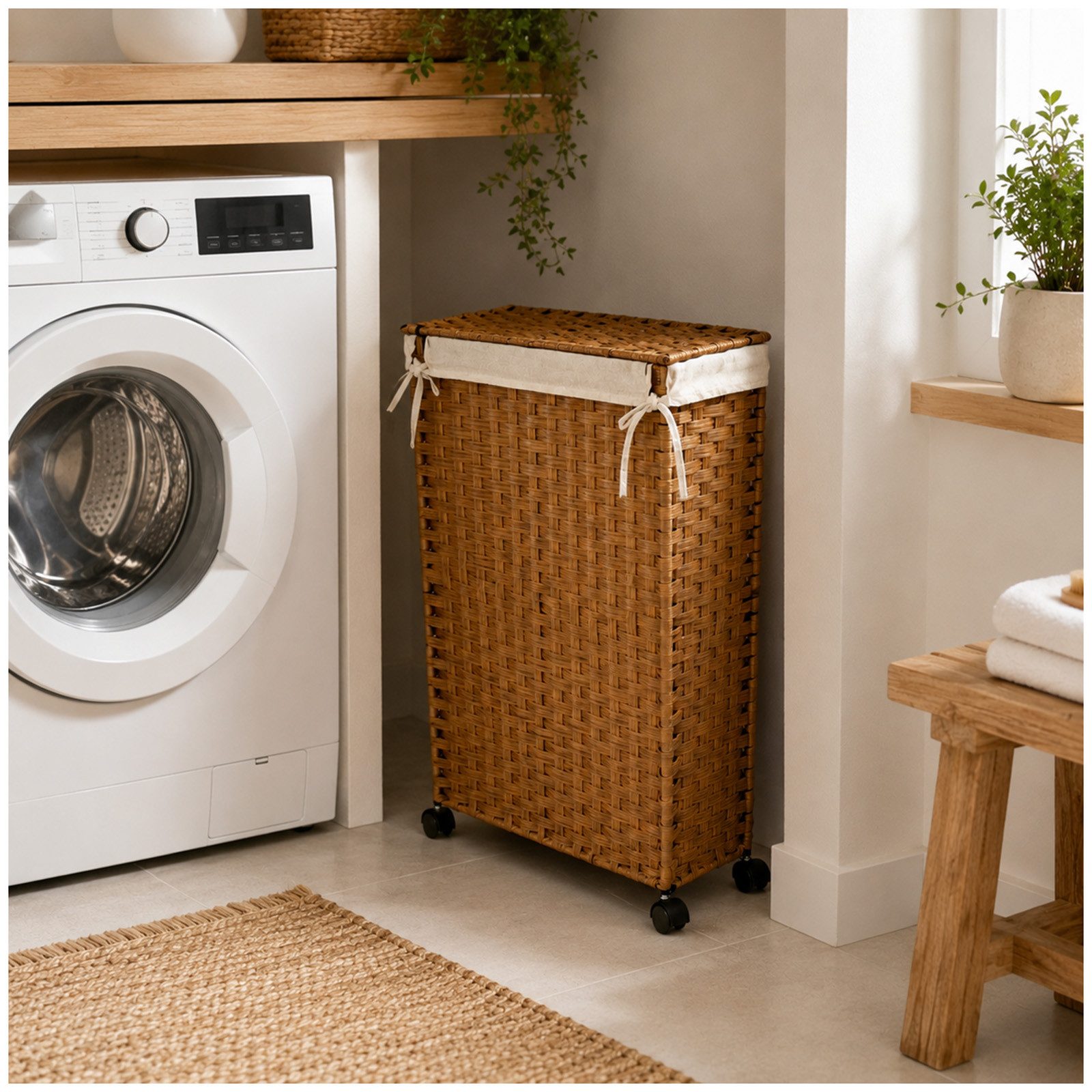 HTI-Living Wäschekorb Wäschesammler 40 Liter Briena Natur (Stück, 1 St., 1 Wäschesammler), Wäschekorb Polyrattan auf Rollen