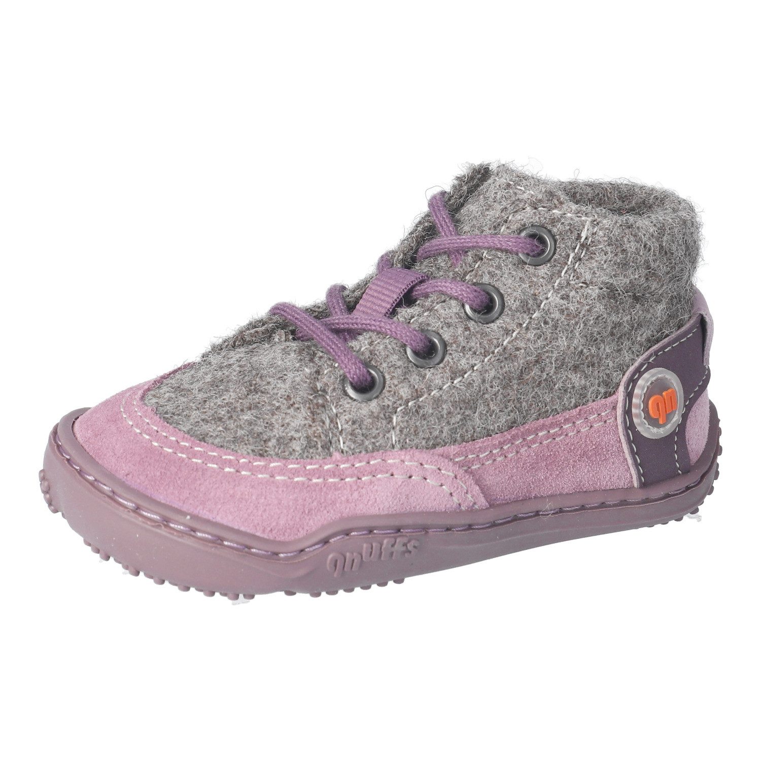 qnuffs WEIDE Barfußschuh Schnürschuh mit Namenschild an der Rückseite