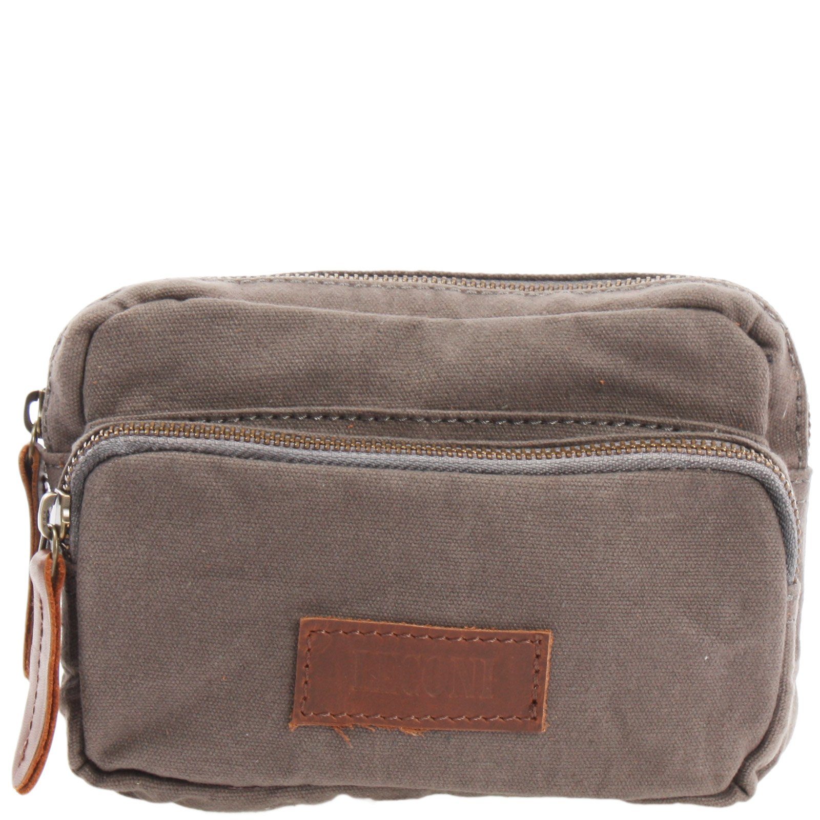 LECONI Gürteltasche Bauchtasche Damen Herren kleine Tasche Canvas + Leder LE3037, stabile Schlaufen – zwei Reißverschlussfächer – Maße: 18×12×5 cm