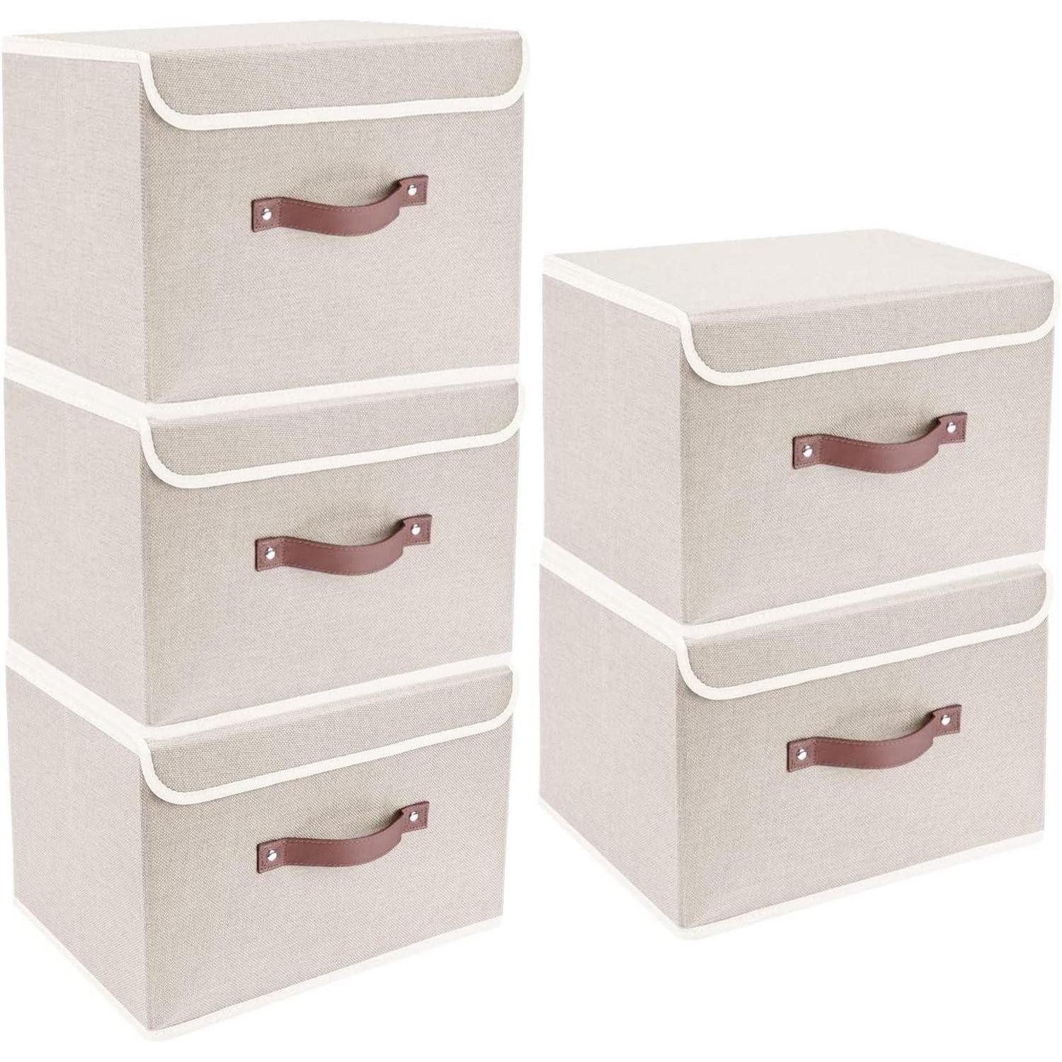 LuxusKollektion Faltbox Faltbox mit Deckel & Griff Beige 5er Set