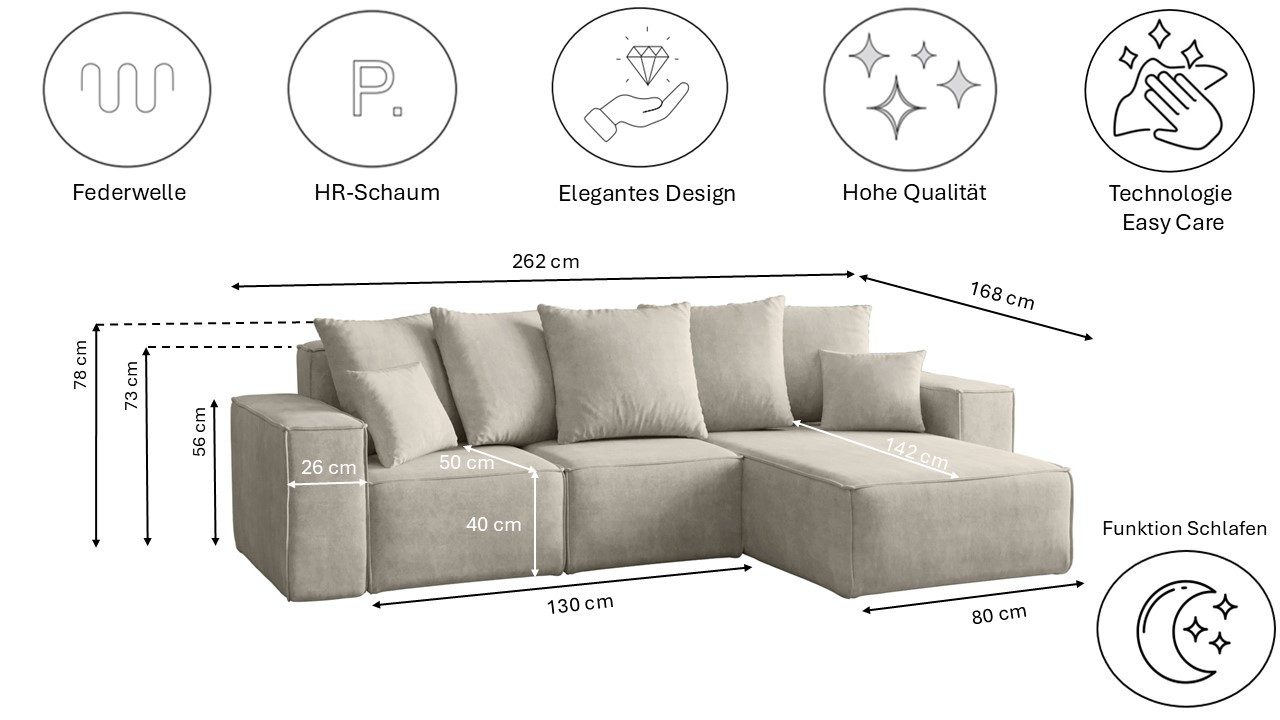 Kaiser Möbel Ecksofa Modernes Ecksofa in L-Form aus der limitierten Kollektion Ella, Ecksofa