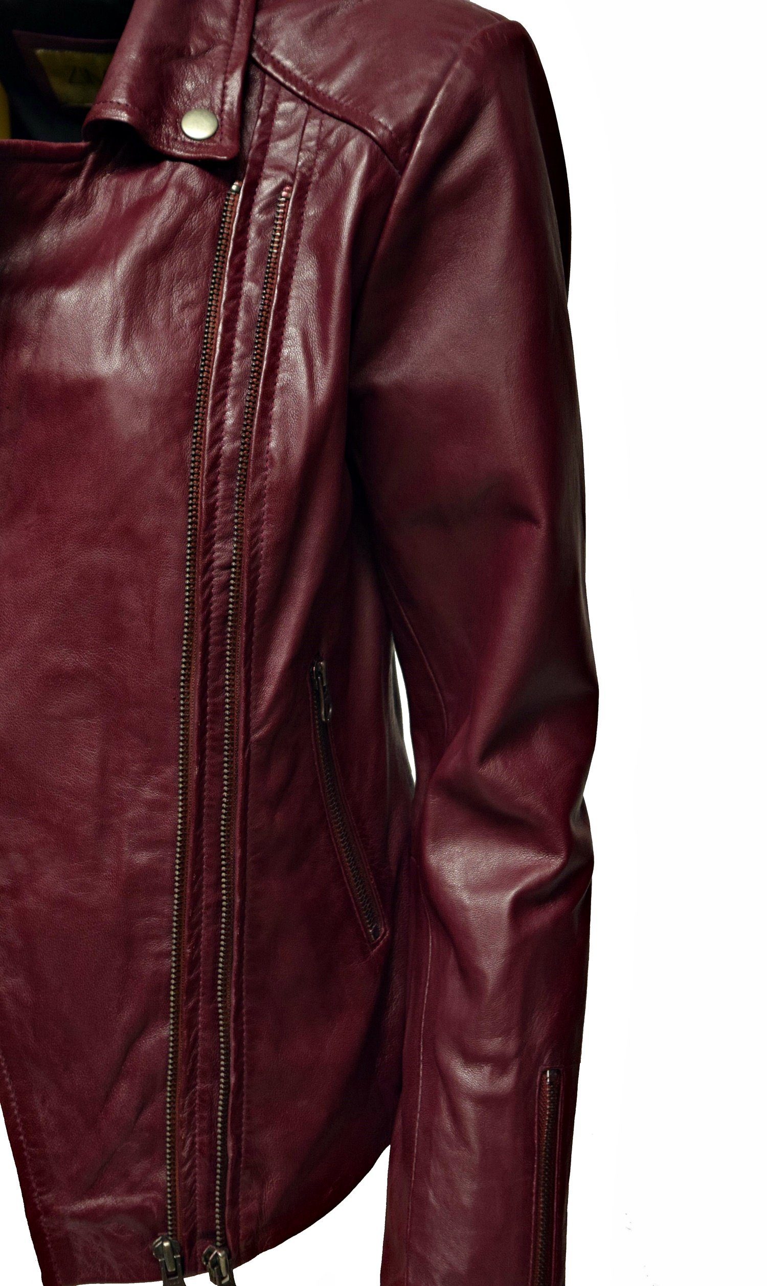 Zimmert Leather Lederjacke Bebie (1-St) Schwarz, Cognac Braun, Rot, weiss