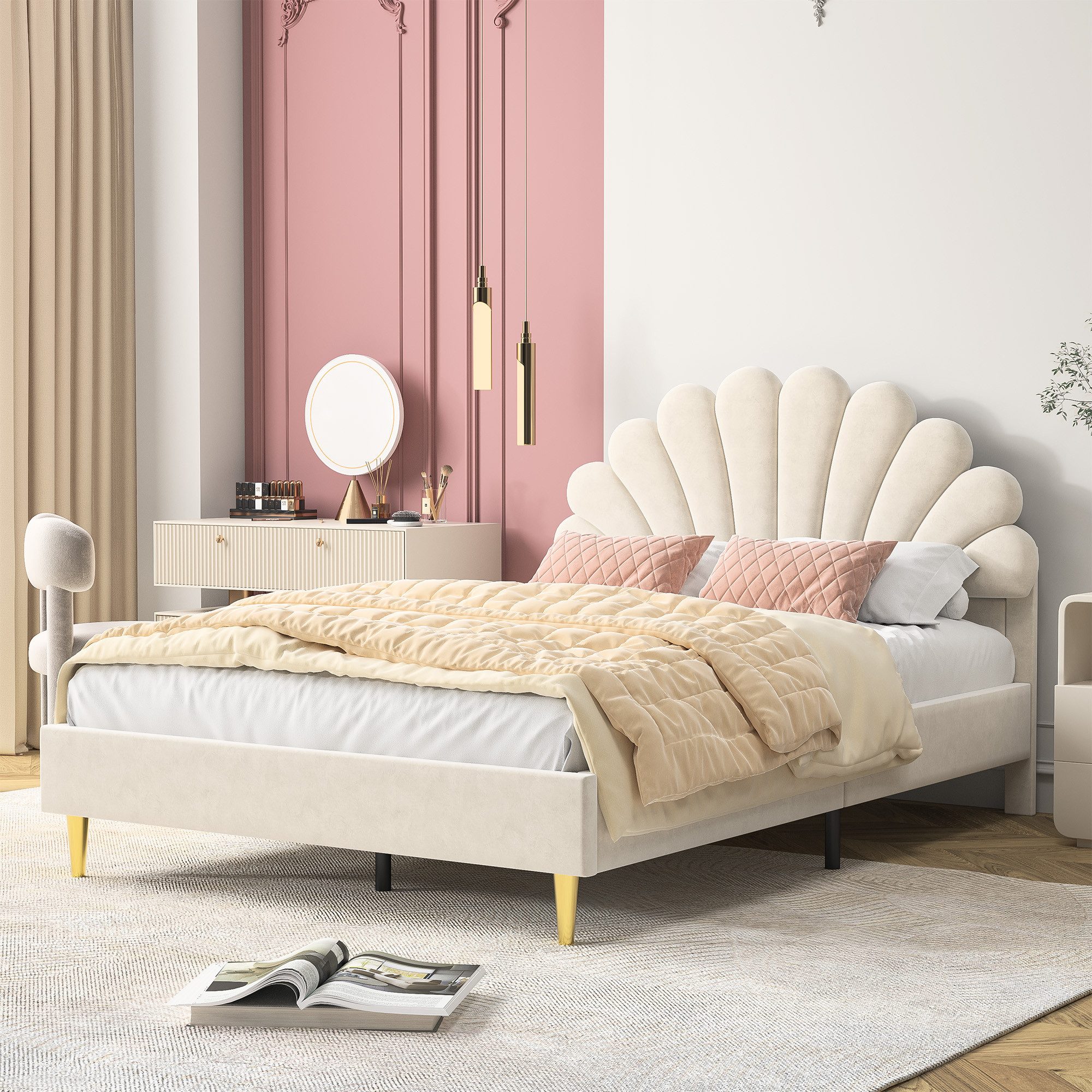 NMCXXO Polsterbett Polsterbett 140x200 mit Lattenrost Samt Beige, Doppelbet günstig online kaufen