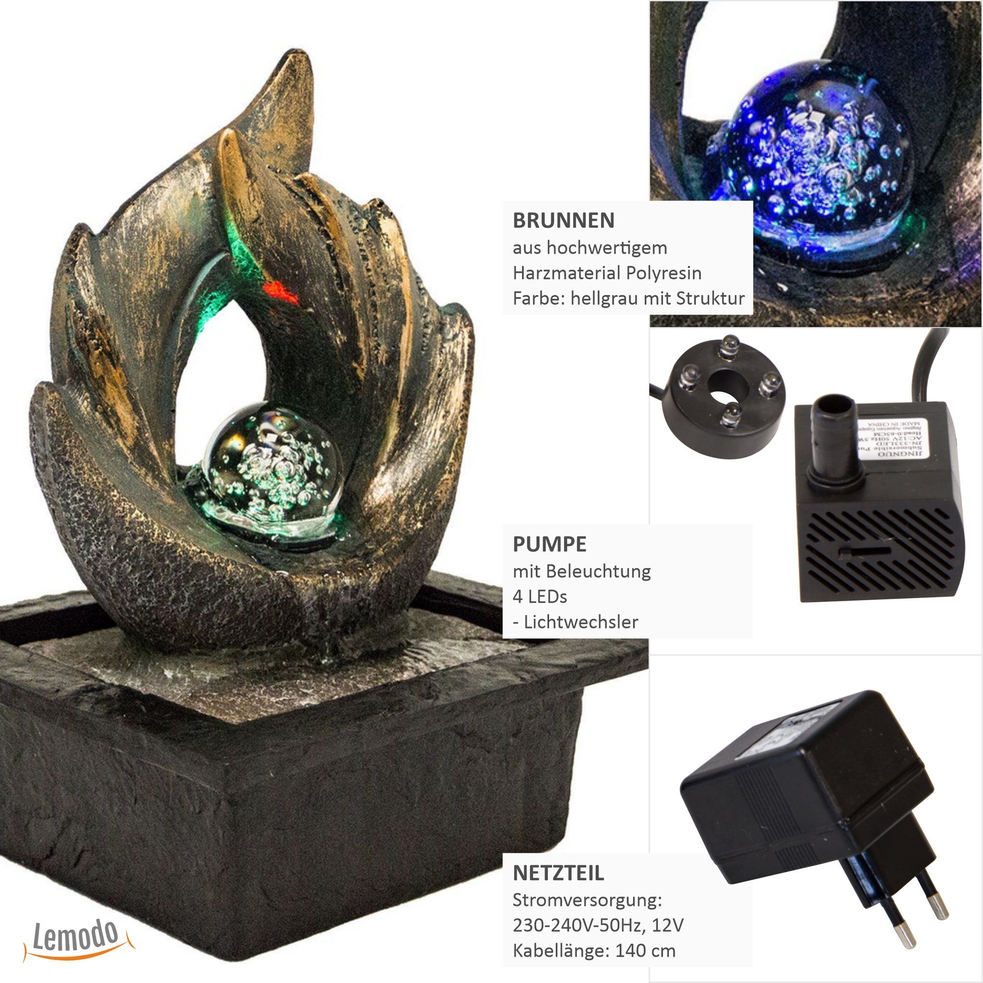 Lemodo Zimmerbrunnen Tischbrunnen mit drehender Kugel günstig online kaufen