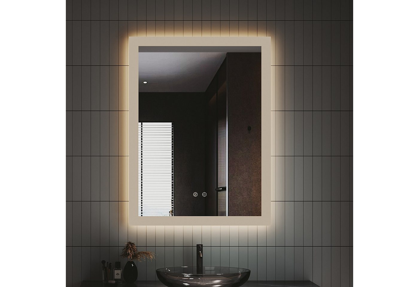 Thumbnail - IMPTS Badspiegel Badezimmer Bad Wandspiegel mit LED Beleuchtung Beschlagfrei Dimmbar (Packung, Touch-Schalter, Speicherf...