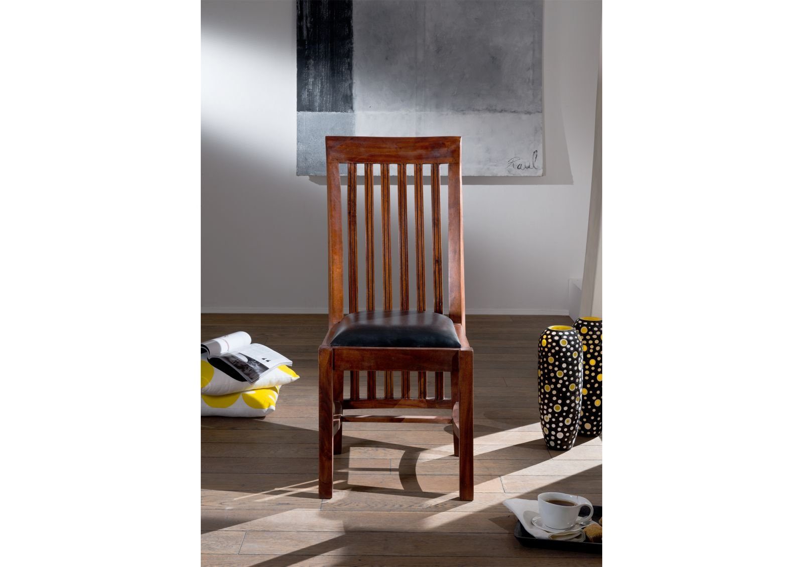 Massivmoebel24 Holzstuhl OXFORD, Akazie 45x51x103 nougat Polster schwarz Ba günstig online kaufen