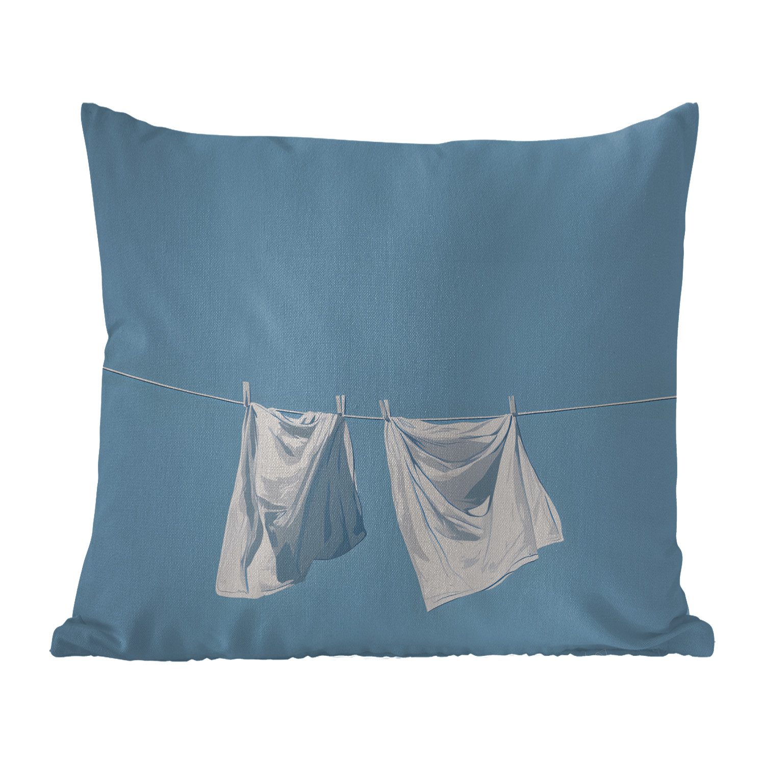 MuchoWow Dekokissen Laken - Wäscheleine - Blau - Minimalistisch, Kissenbezüge, Kissenhülle, Kissen, Outdoor, 40x40 cm