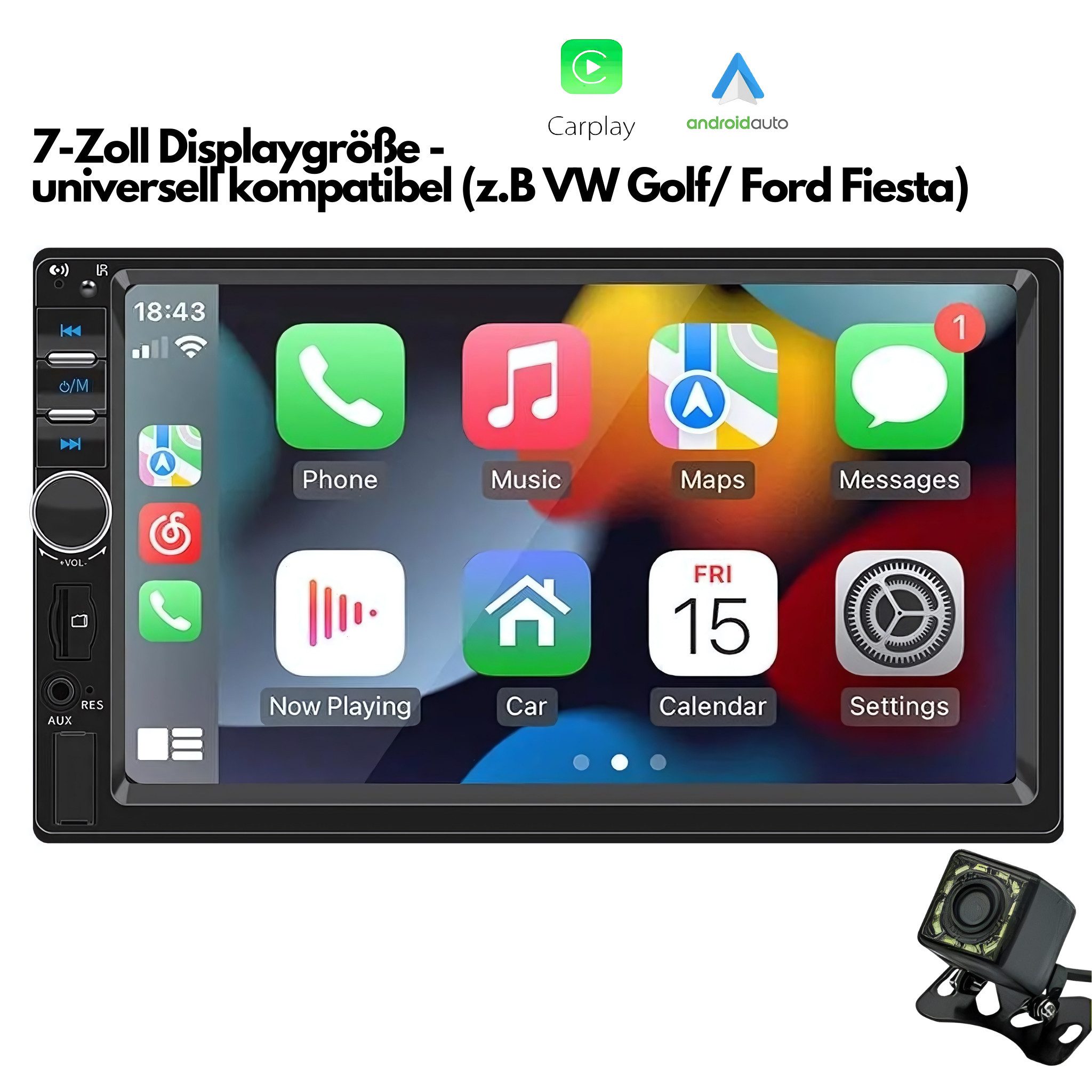 Magcubic Universal Carplay, Android Auto Autoradio 7 Zoll PKW-Navigationsgerät (Universell kompatibel, mit Verdrahtungsschutz, Touch Screen)