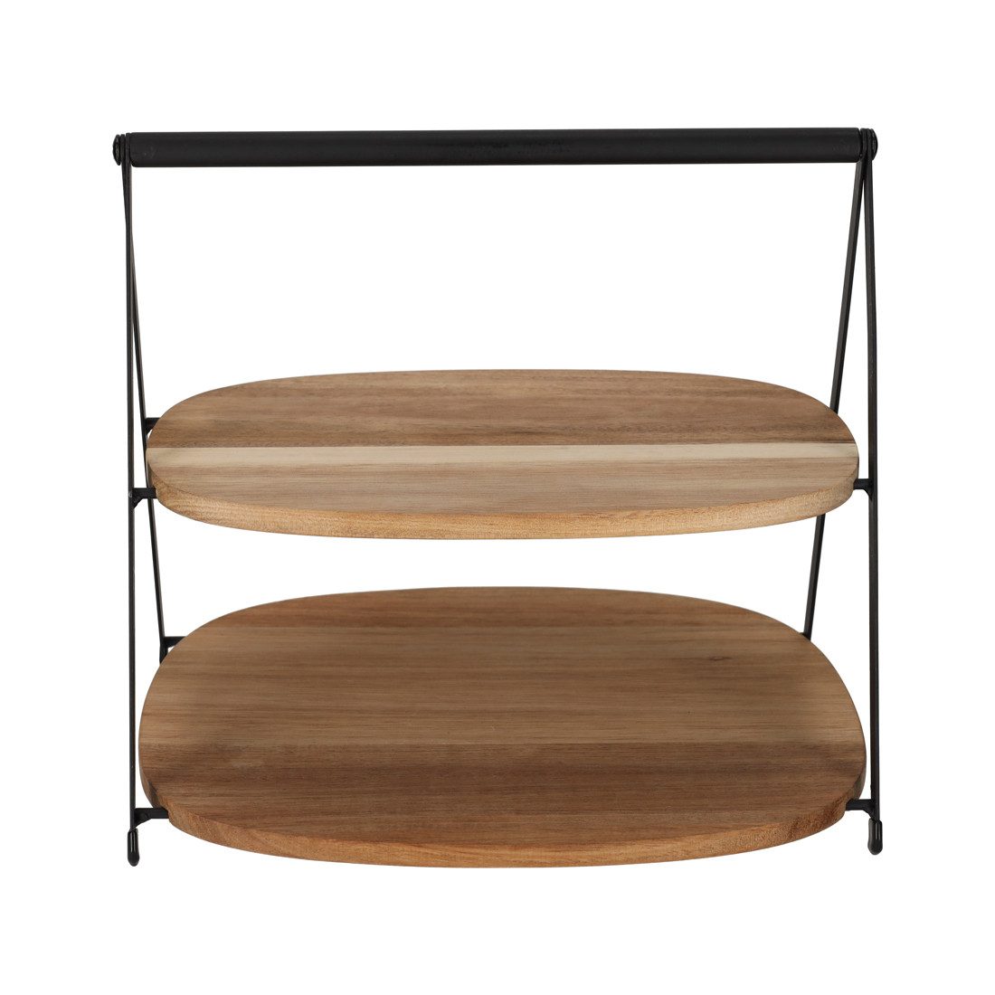 Jens Living Etagere Faltbarer Etagenständer Linn, 2 Etagen Akazienholz, Etagère, Holz, Metal, (1-tlg), Akazienholz, faltbar, 2 Etagen, Metallgriff, lebensmittelecht