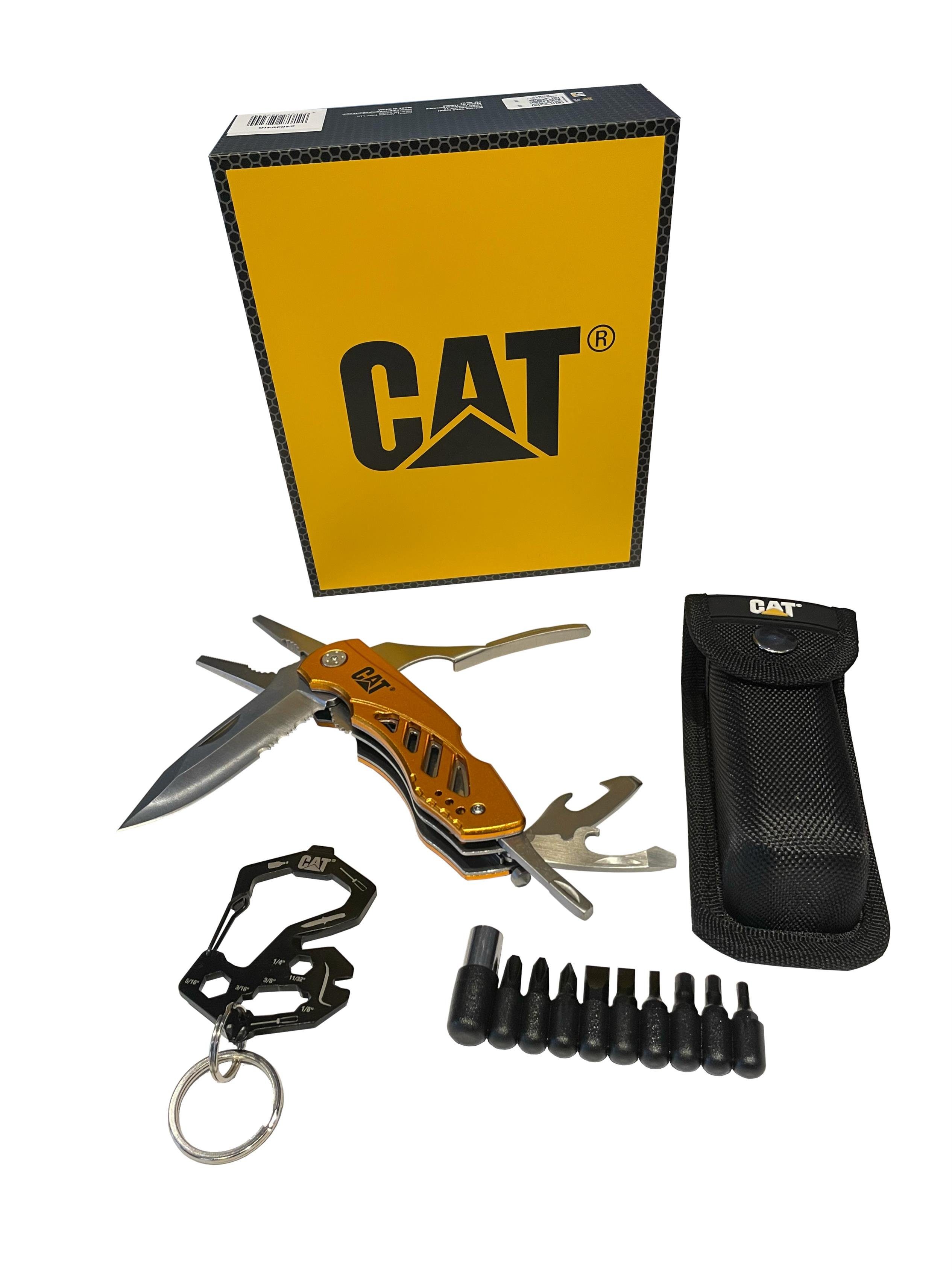 CATERPILLAR Taschenmesser CAT Multitool BOX 2er Set mit 11 in 1 Multitool  mit Gürteltasche und, (Set), mit Bit Set und Pocket-Tool, inkl.  Aufbewahrungstasche