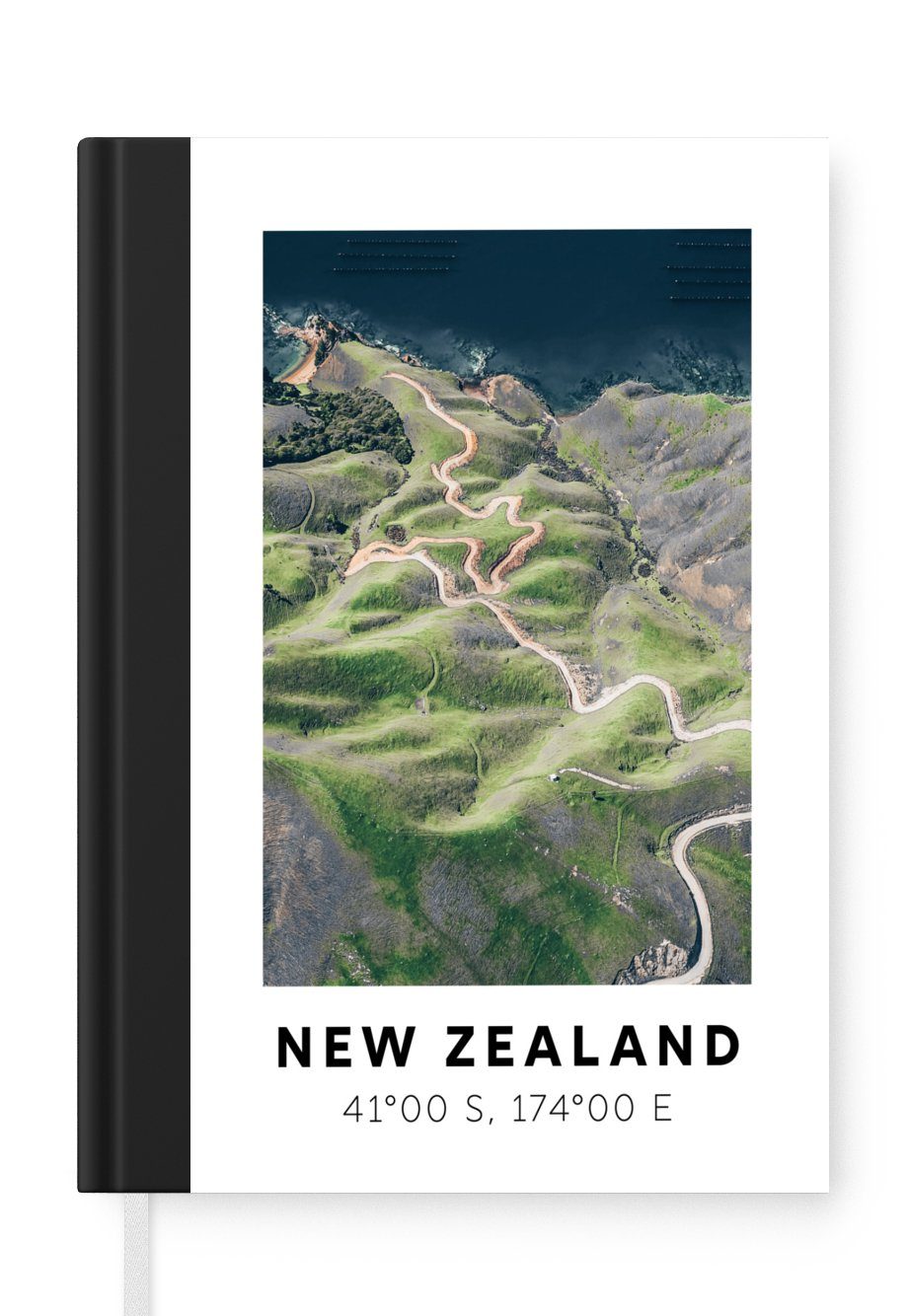 MuchoWow Notizbuch Neuseeland - Strand - Berge - Grün, Journal, Merkzettel, Tagebuch, Notizheft, A5, 98 Seiten, Haushaltsbuch