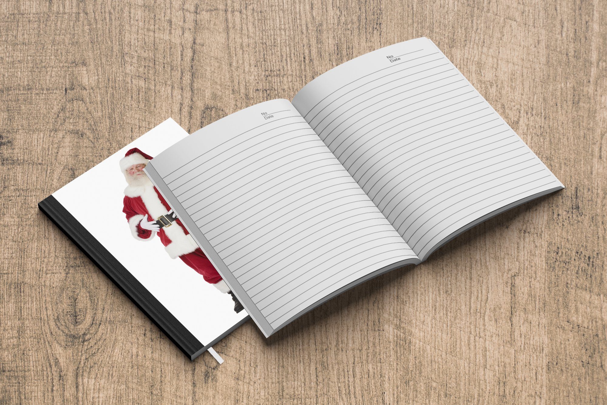 98 Tagebuch, Notizbuch Journal, mit auf Bauch, Weihnachtsmann A5, Notizheft, MuchoWow Merkzettel, seinem den Seiten, Haushaltsbuch Händen Der