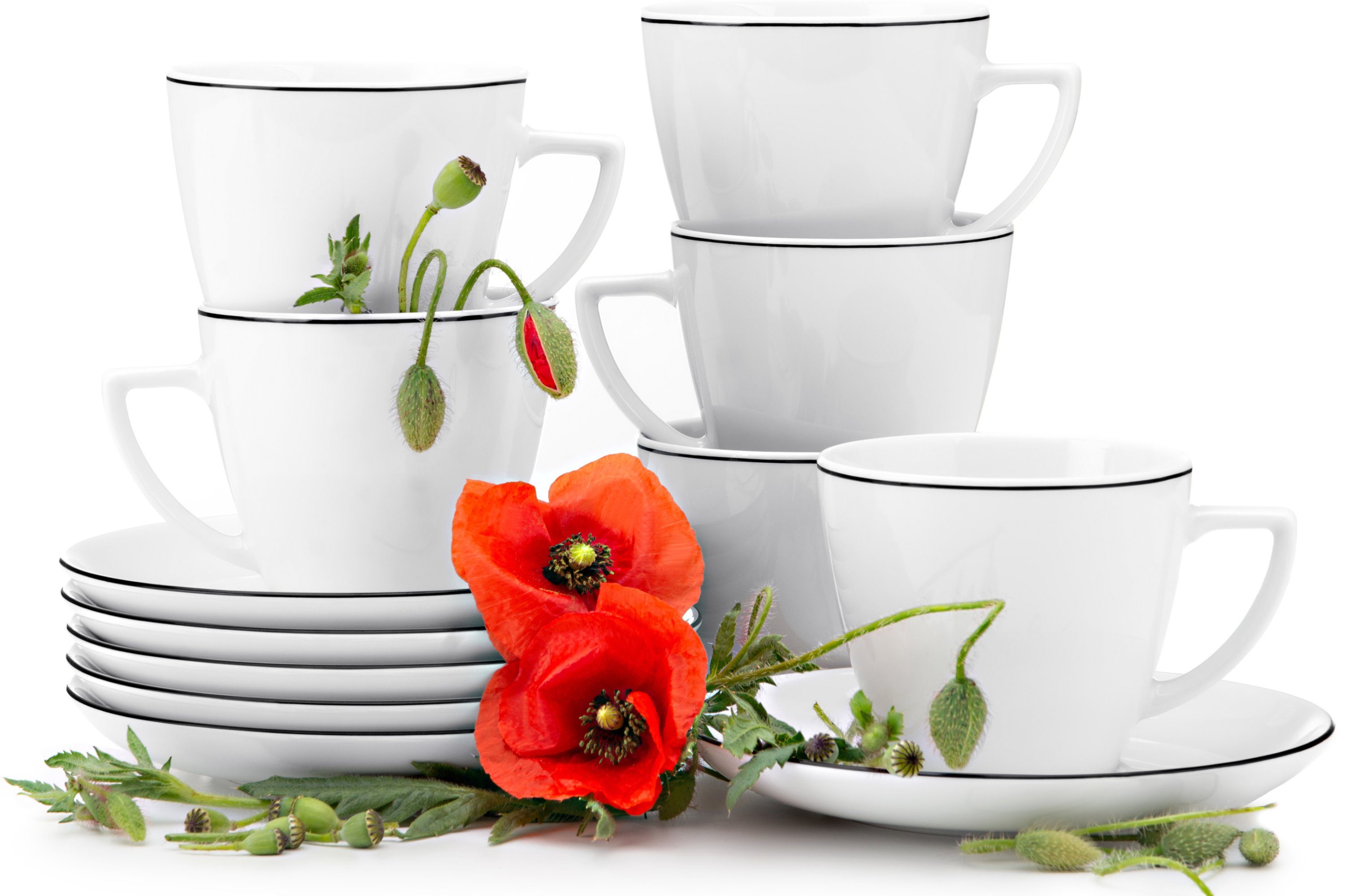 KONSIMO® Kaffeeservice BOSS Tassen & Untertassen (12-tlg), 6 Personen, Porzellan, rund, 350ml