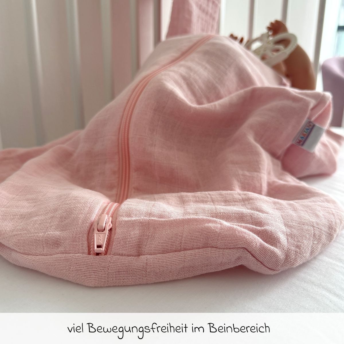 Makian Kinderschlafsack Puder - Gr. 100 cm, Leichter Baby Schlafsack ohne Ärmel für Sommer & Frühling - Baumwolle
