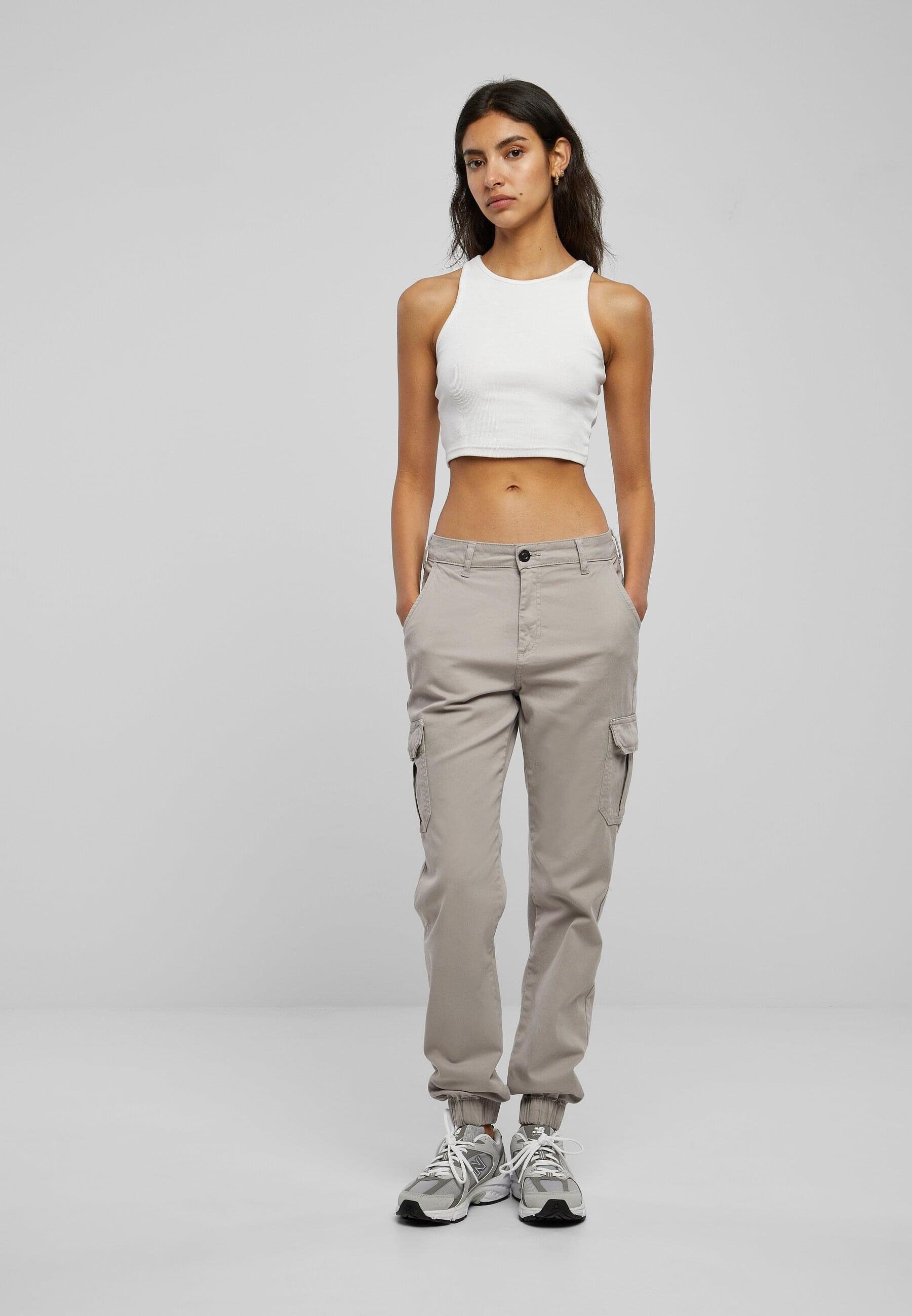 (1-tlg) High Waist CLASSICS warmgrey Cargohose Cargo Ladies Pants URBAN Damen