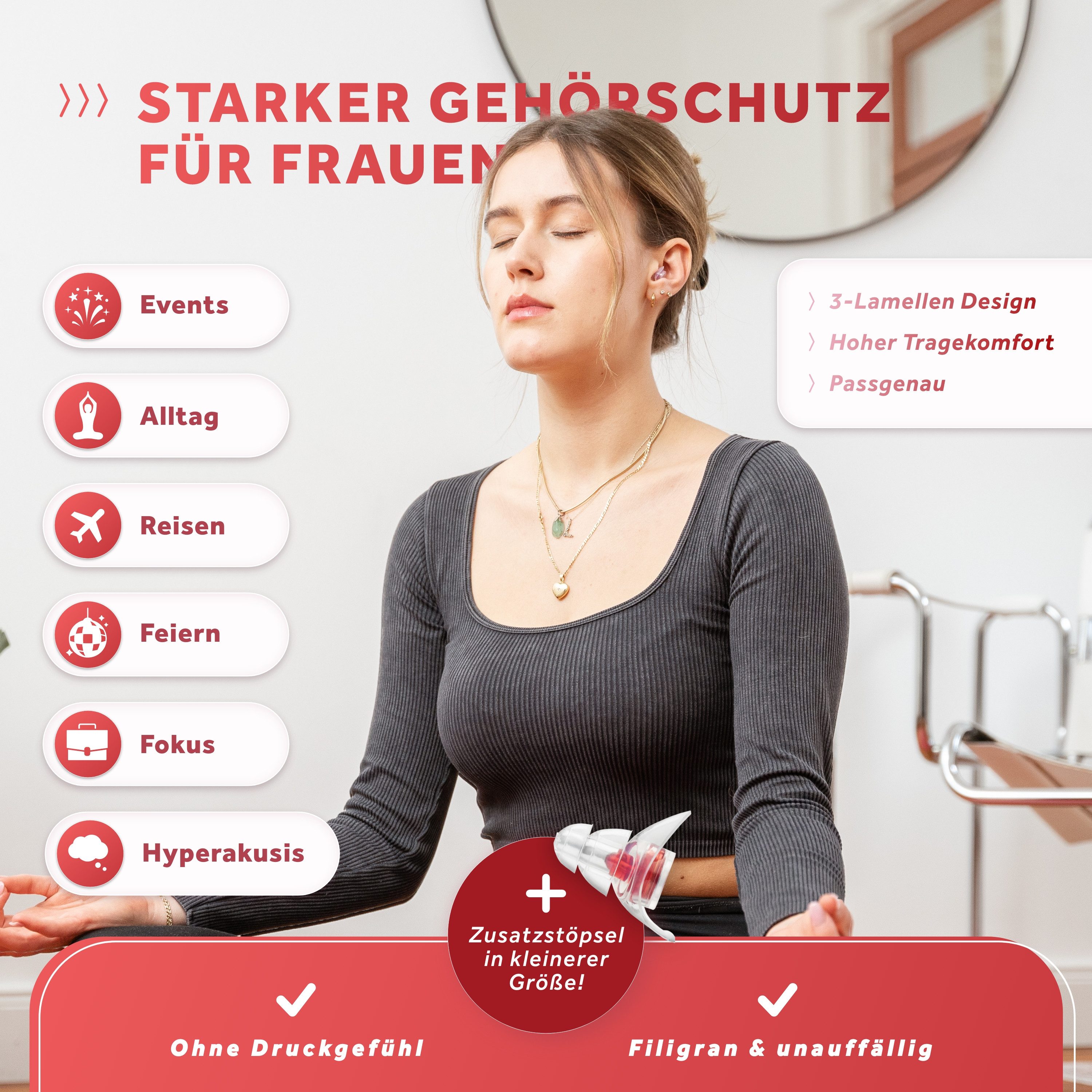Schallwerk Gehörschutzstöpsel SCHALLWERK ® Women+ Gehörschutz Ohrstöpsel speziell für Frauen