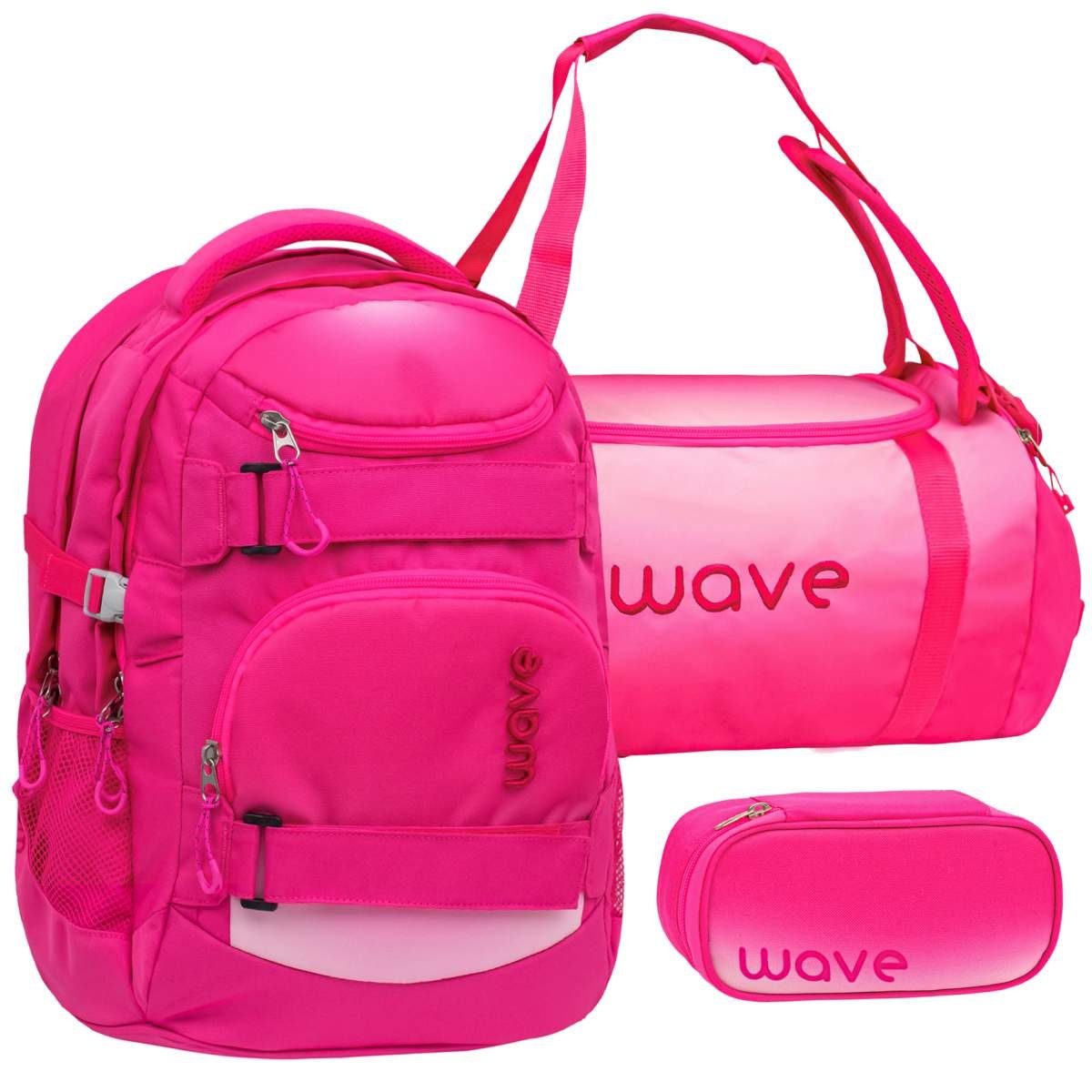 Wave Schulrucksack Infinity, Schultasche, ab 5. Klasse, 3tlg. Set, für Mädchen und Jungen Teenager Ombre Light Pink