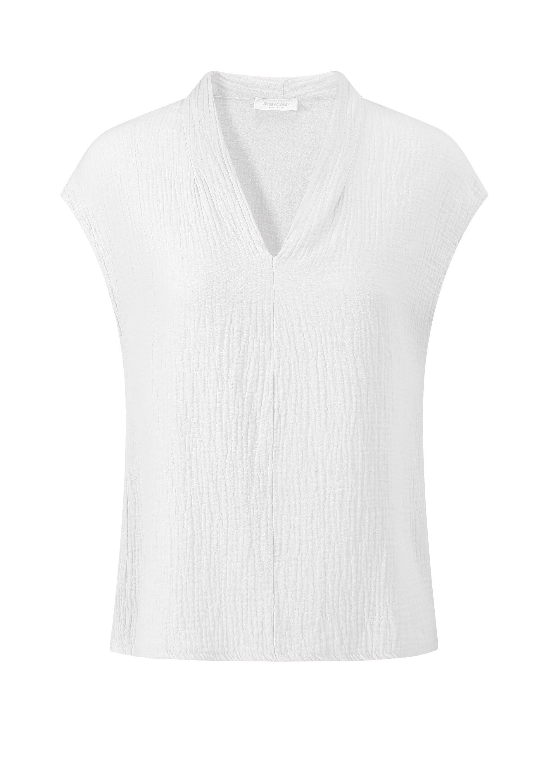 SASSYCLASSY Kurzarmshirt Musselin Shirt Damen kurz mit V-Ausschnitt Elegant günstig online kaufen