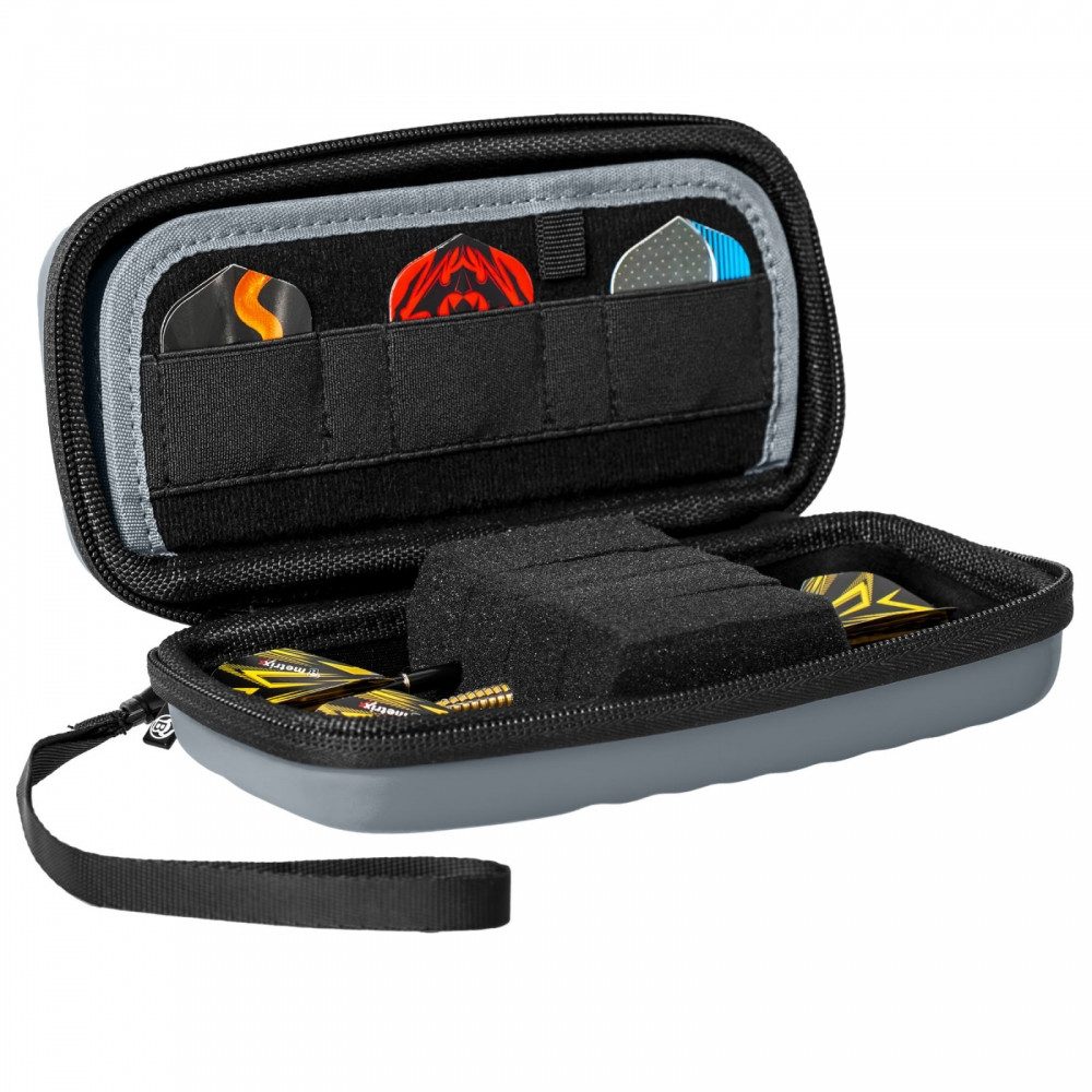 BULL'S Dartpfeil Dartcase grau für 6 Flight-Sätze und montiertes Dartset