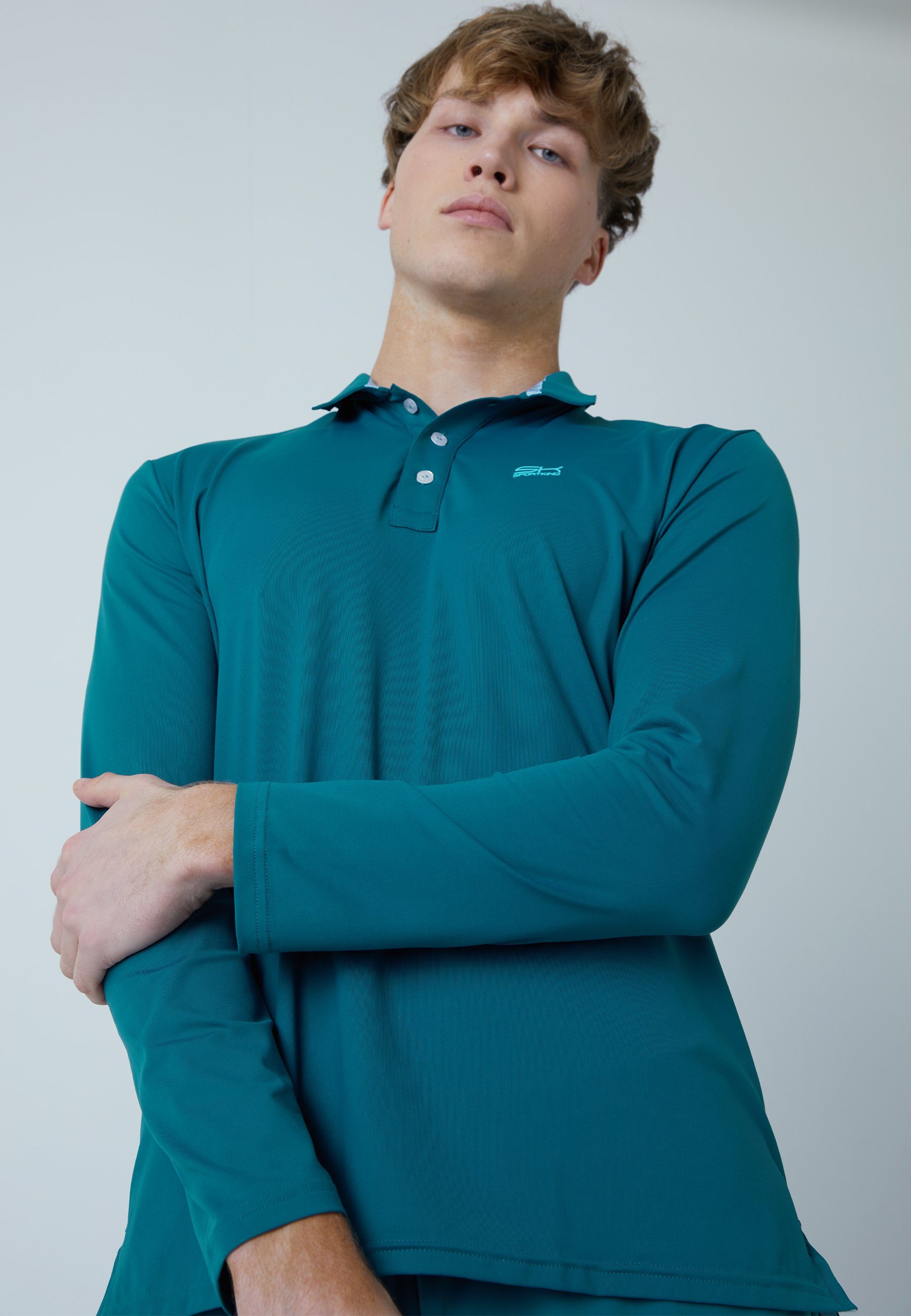 SPORTKIND Funktionsshirt Golf Polo Shirt Langarm Jungen grün Herren & petrol