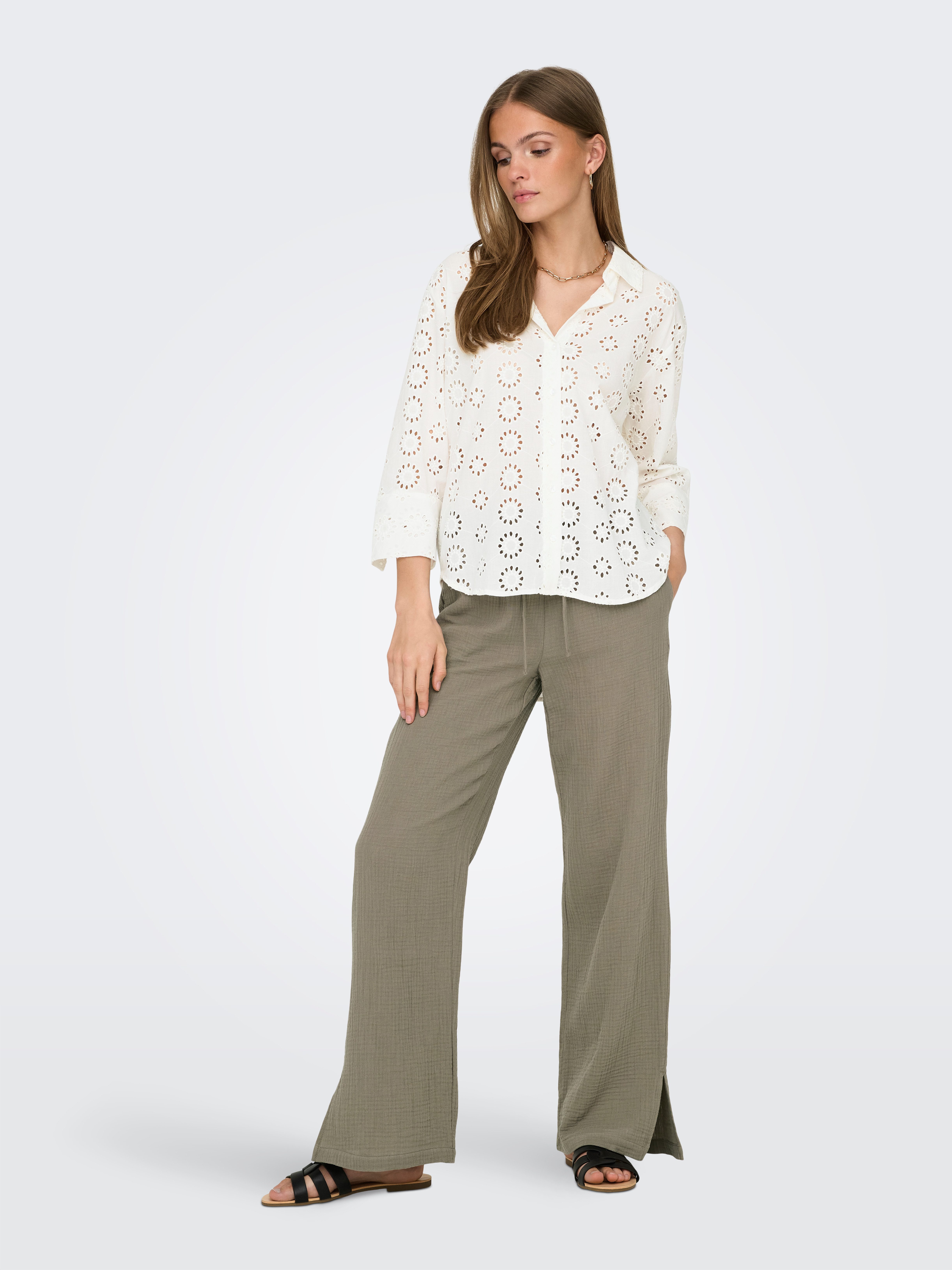 JDY Hemdbluse JDYTALLIE 3/4 LONG SHIRT WVN NOOS mit Lochstickerei-Detail