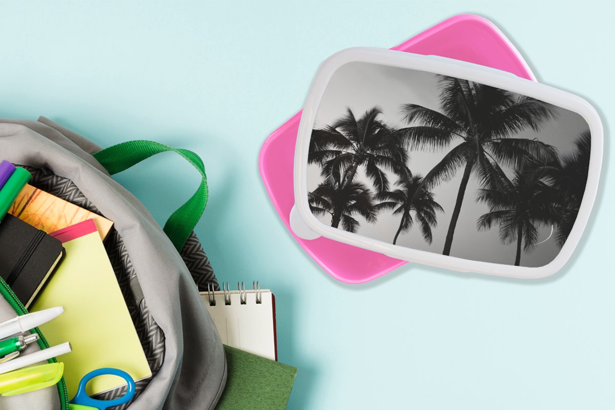Silhouetten Palmen - MuchoWow Mädchen, von weiß, Lunchbox Kinder, Kunststoff, Kunststoff rosa Snackbox, für (2-tlg), schwarz Brotdose Erwachsene, Brotbox und