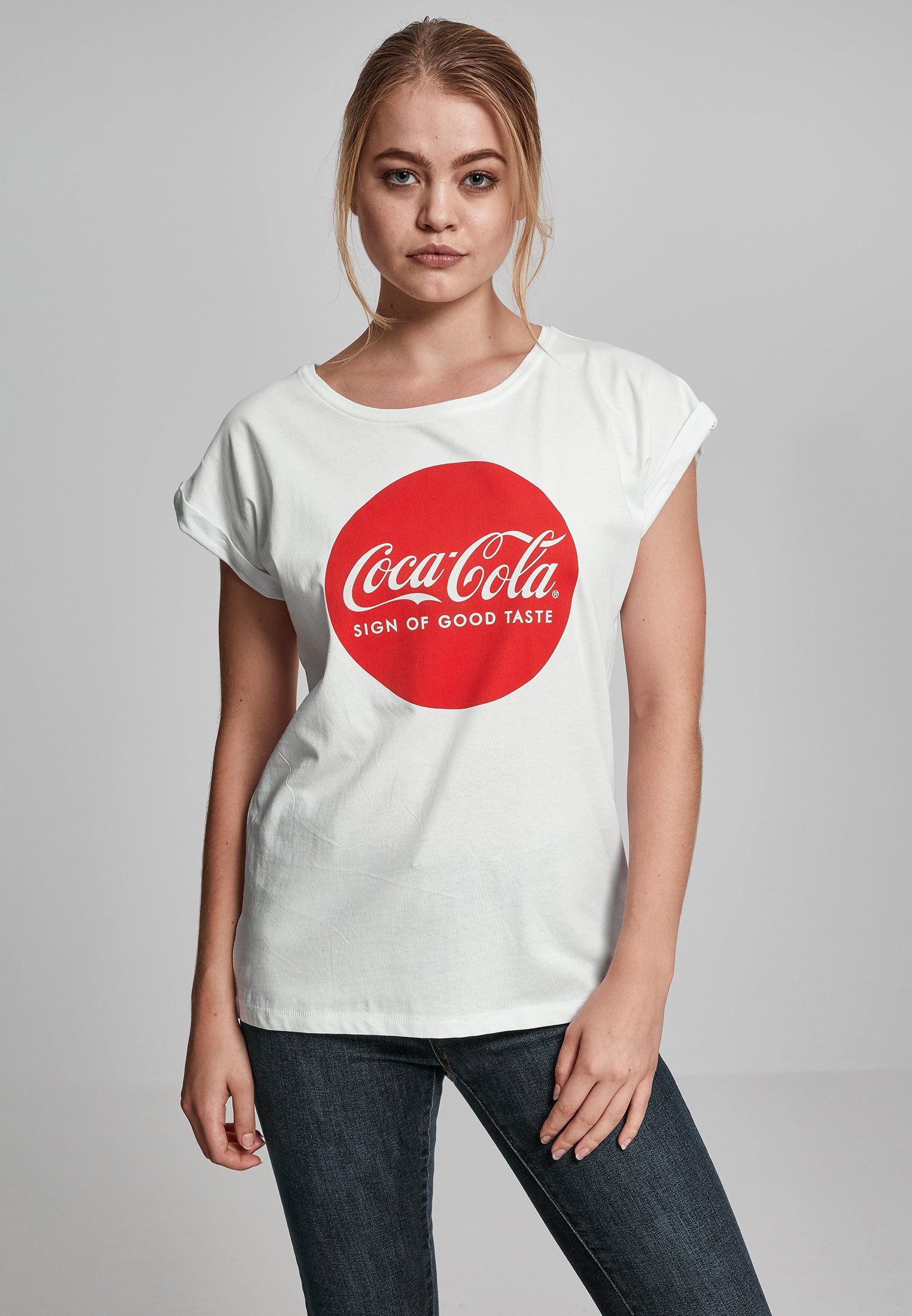 Merchcode Kurzarmshirt Damen Ladies (1-tlg) Tee Coca Cola Round Logo